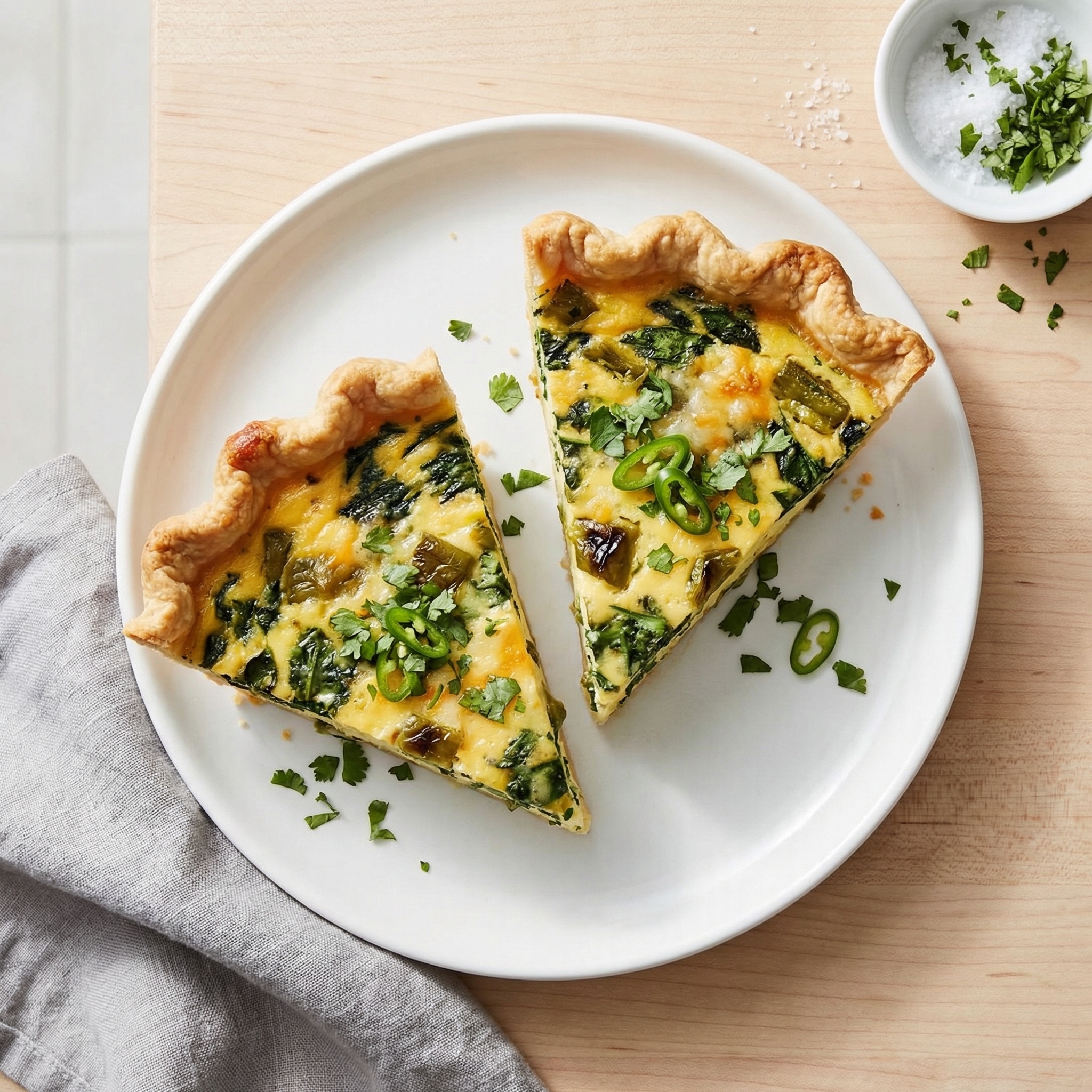 Spinach and Green Chile Cheese Quiche