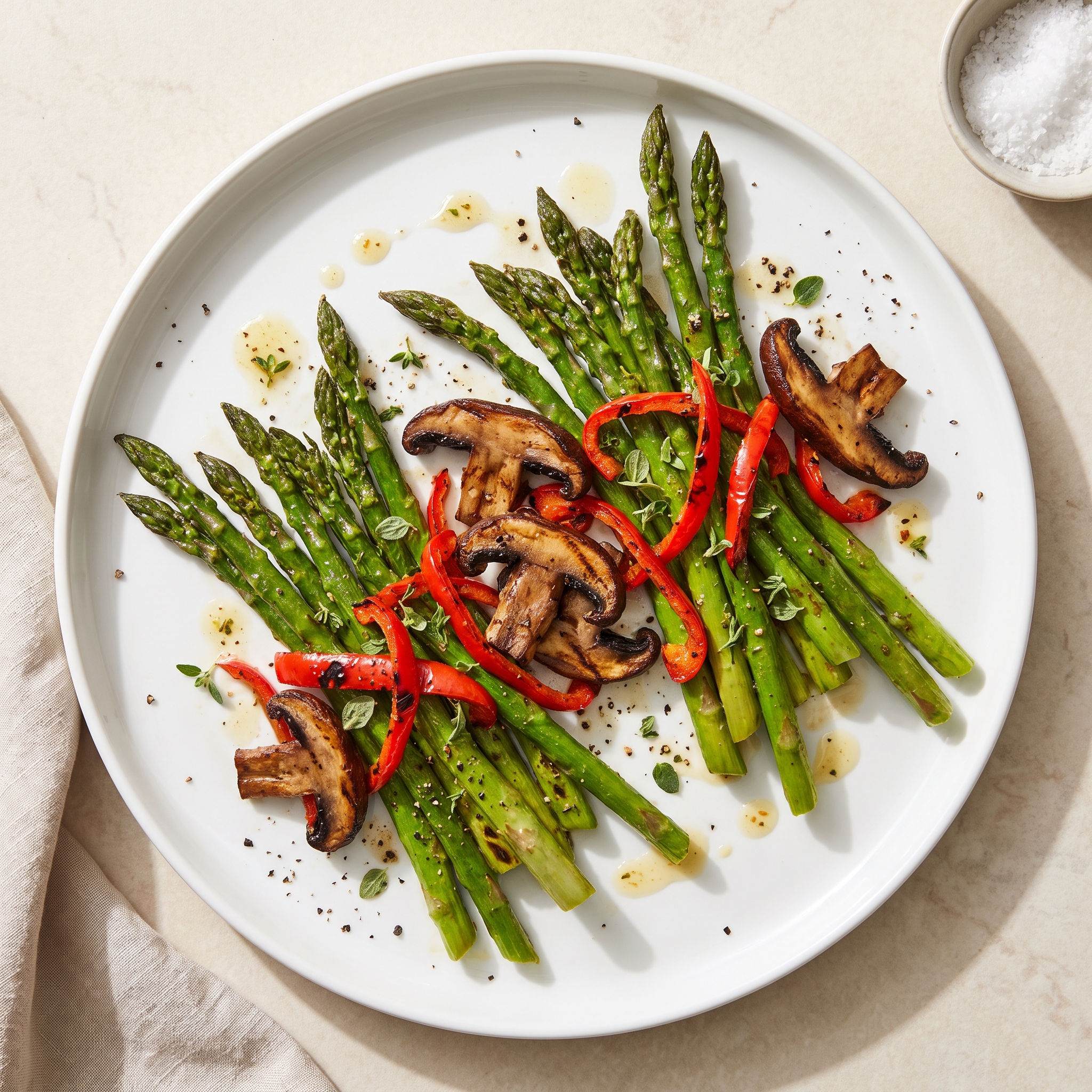 Grilled Asparagus with Red Pepper and Portobello