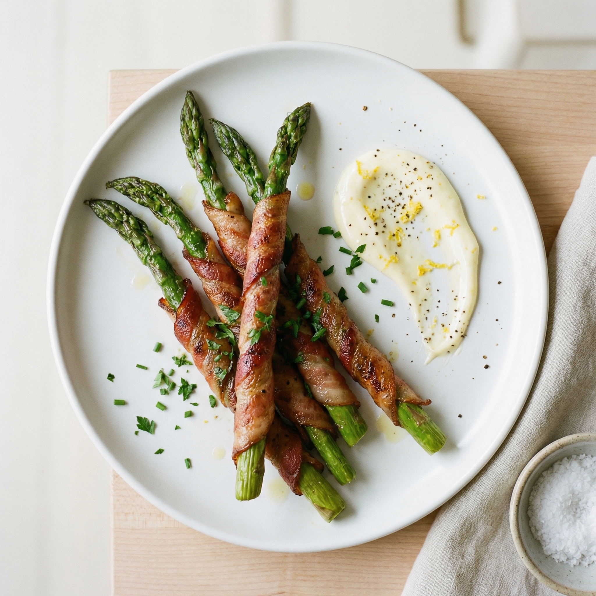 Bacon-Wrapped Asparagus with Bright Lemon Aioli (Keto)