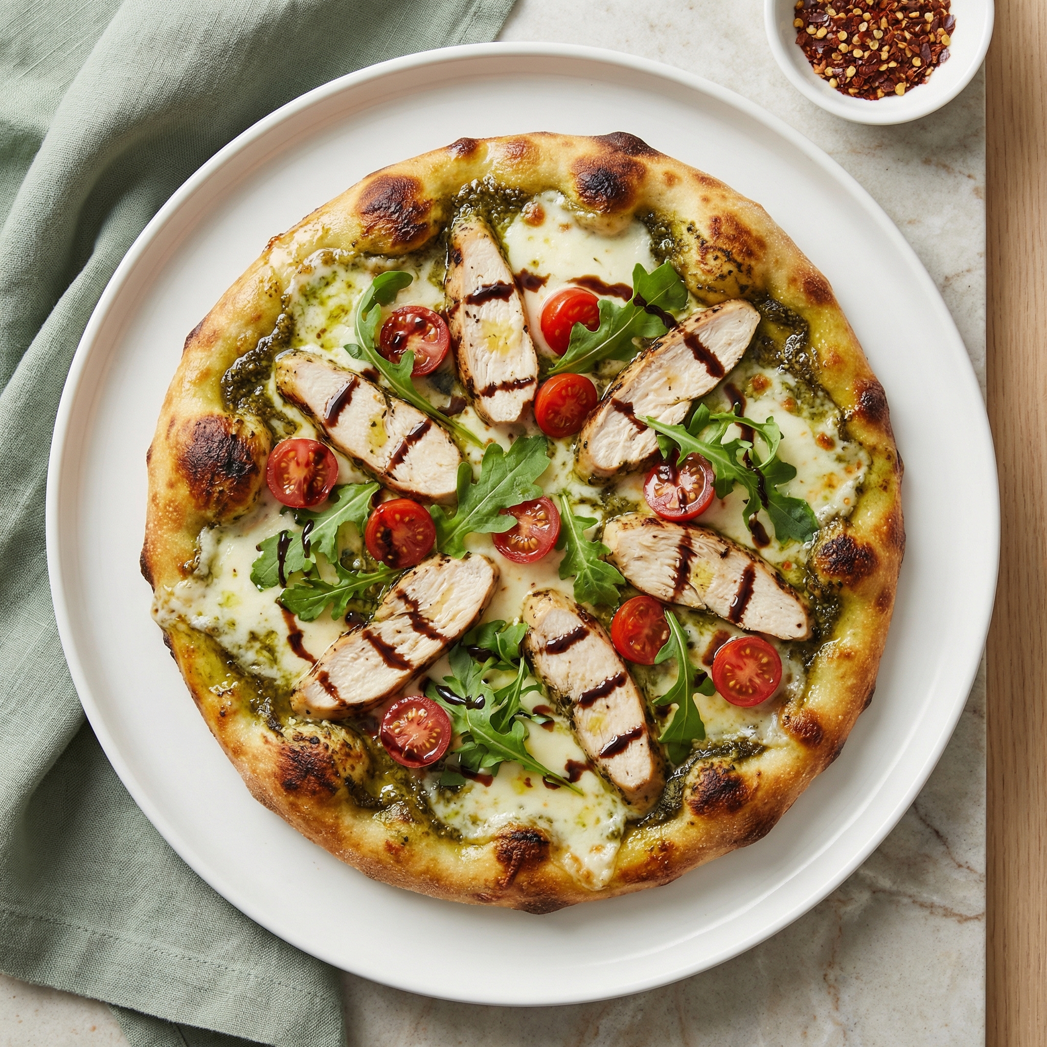 Chicken Pesto Salad Flatbread Pizzas