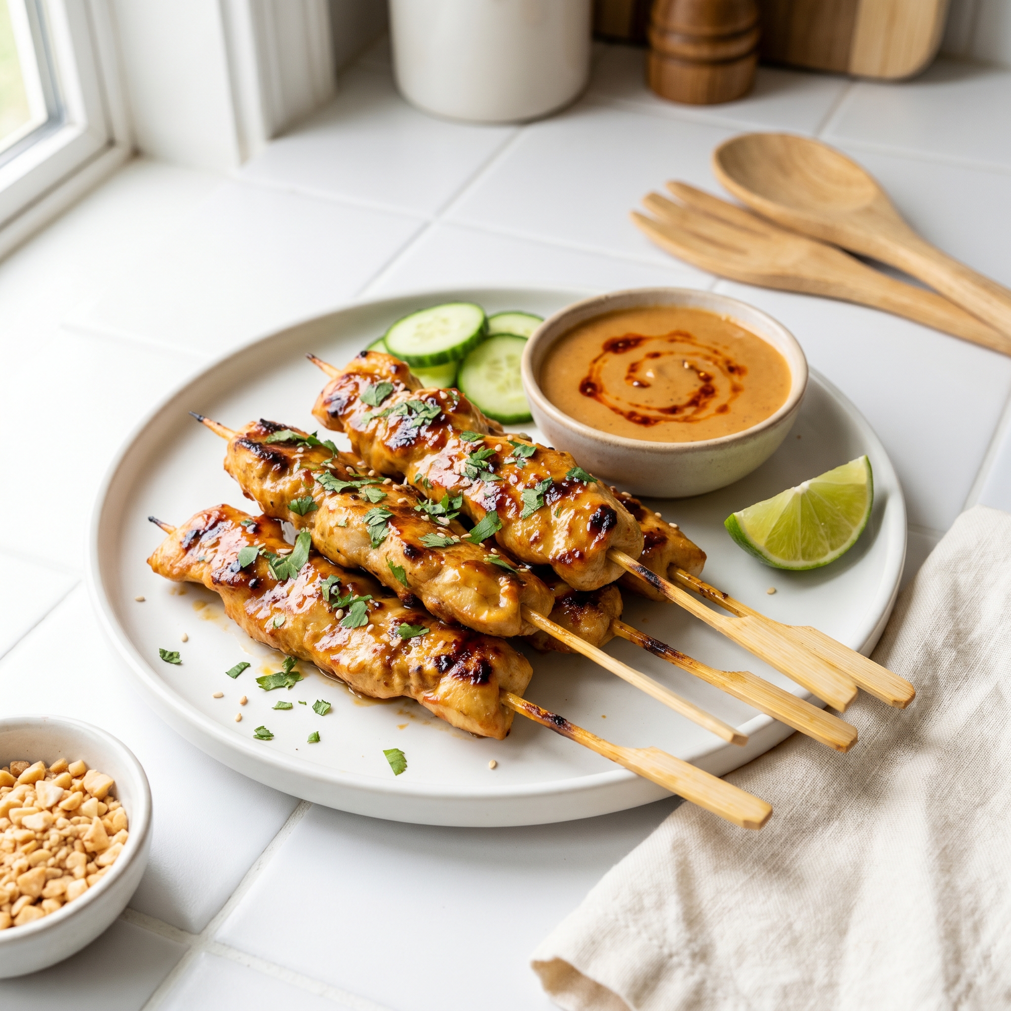 Grilled Chicken Satay with Creamy Peanut Dipping Sauce