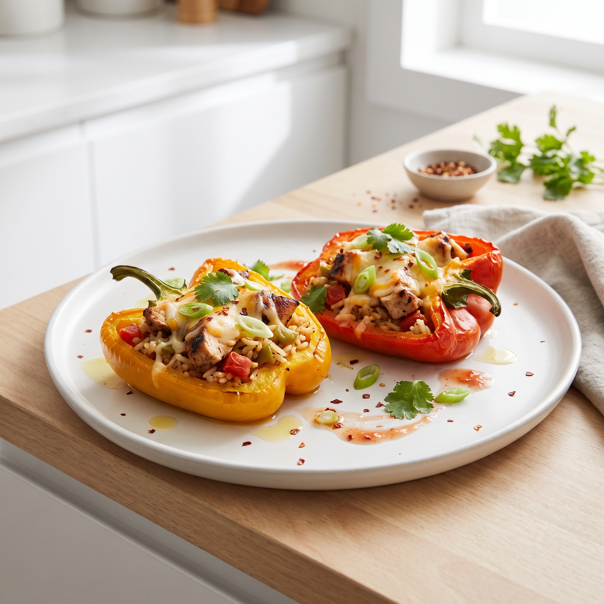 Grilled Chicken and Rice–Filled Bell Peppers