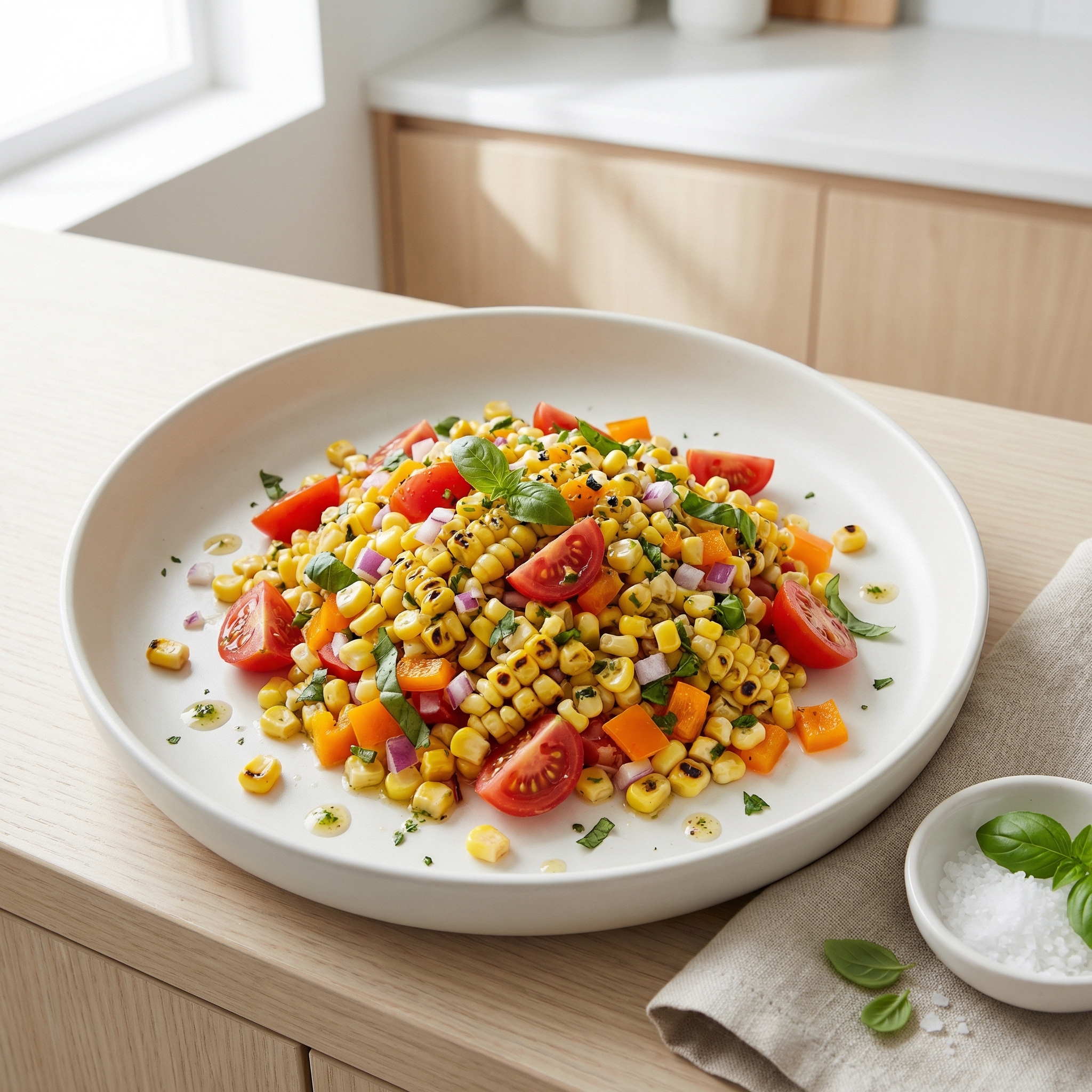 Summer Salad with Grilled Corn and Cherry Tomatoes