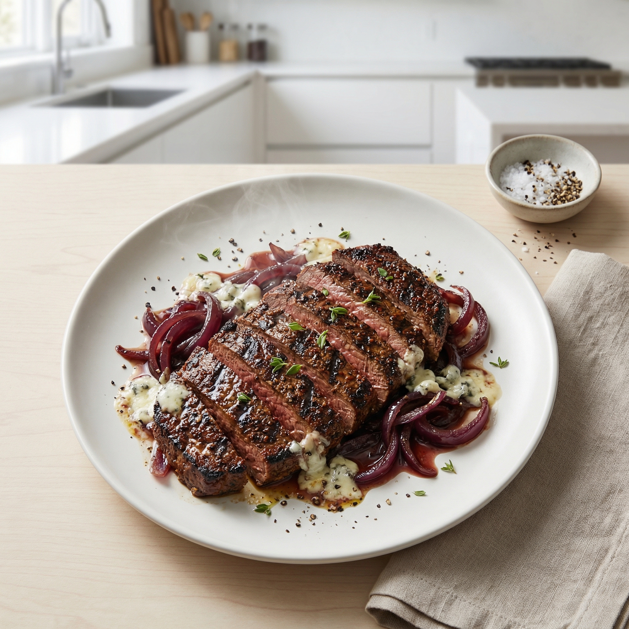 Gorgonzola-Topped Grilled Flat Iron Steaks