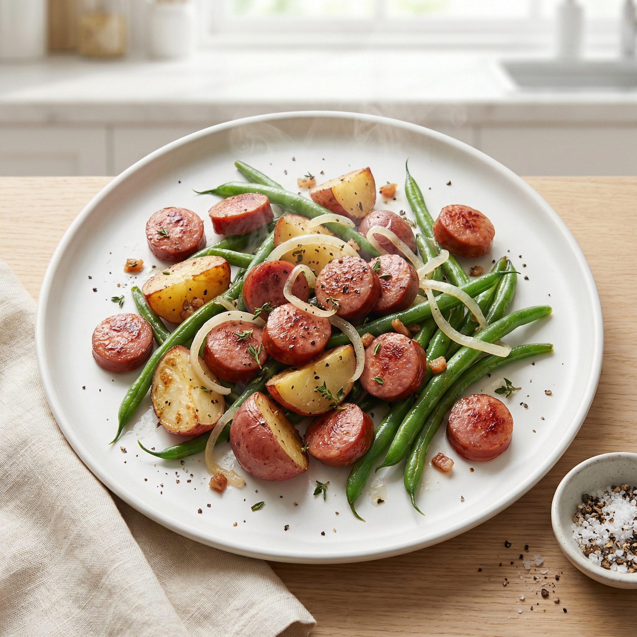Grilled Sausage with Potatoes and Green Beans