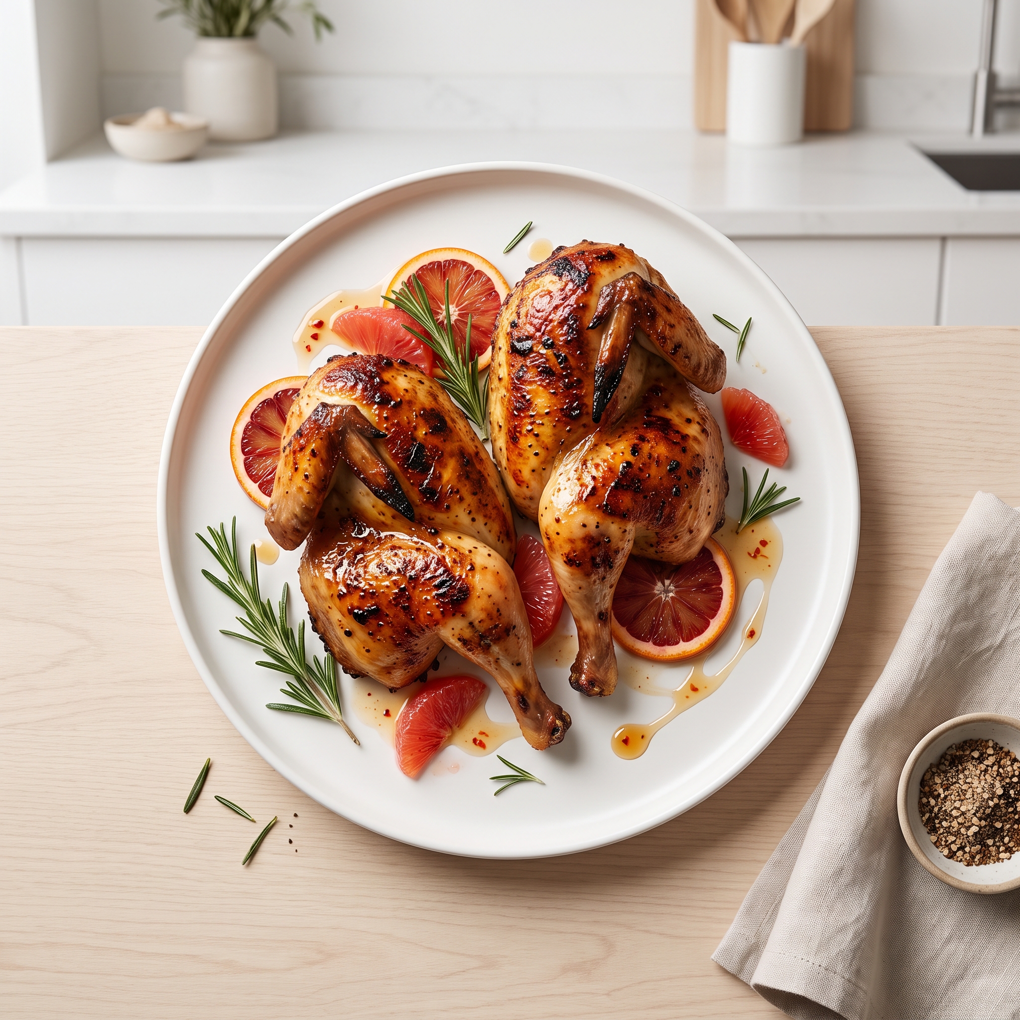 Grilled Game Hens with Blood Orange and Rosemary