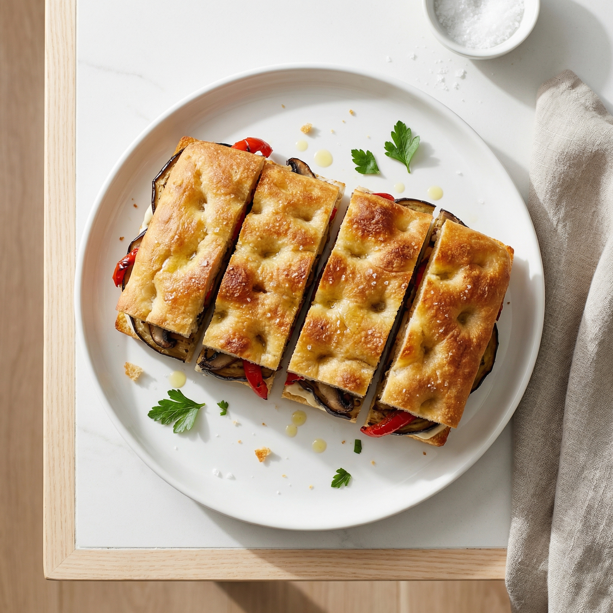 Mediterranean Grilled Veggie Focaccia Sandwich