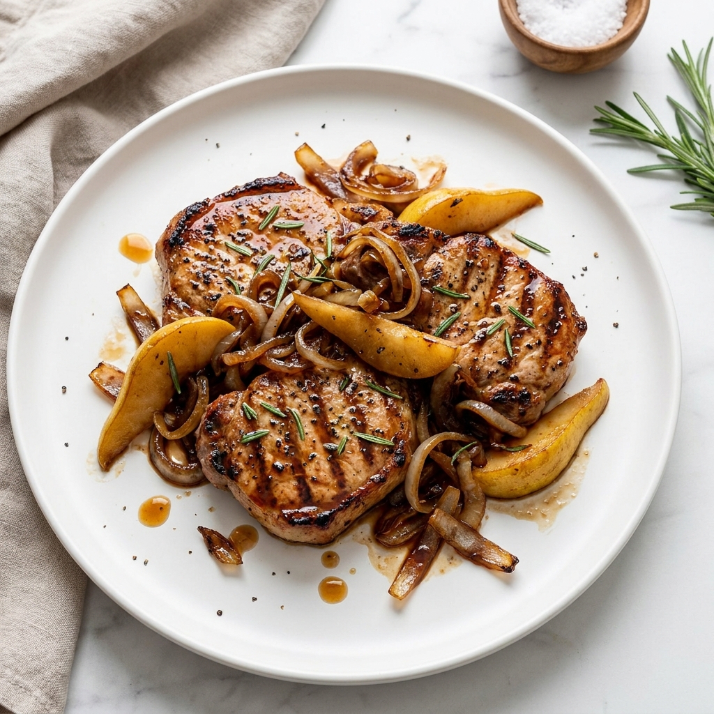 Grilled Pork Chops with Balsamic Caramelized Pears