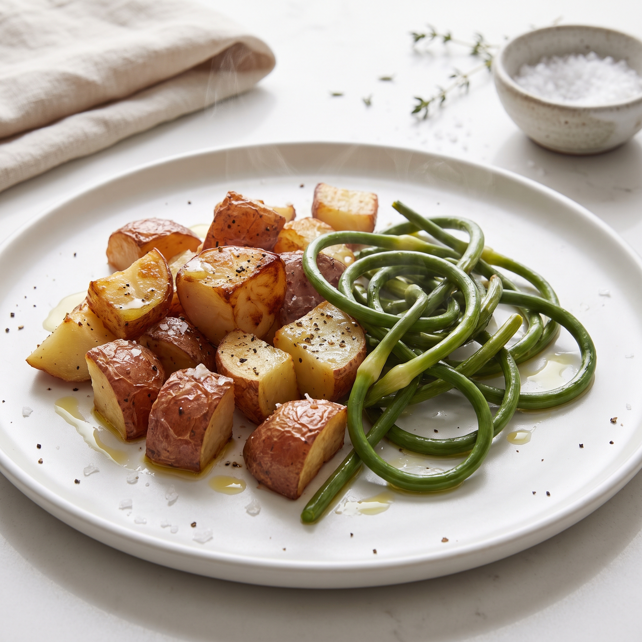 Grilled Potato & Garlic Scape Foil Packets