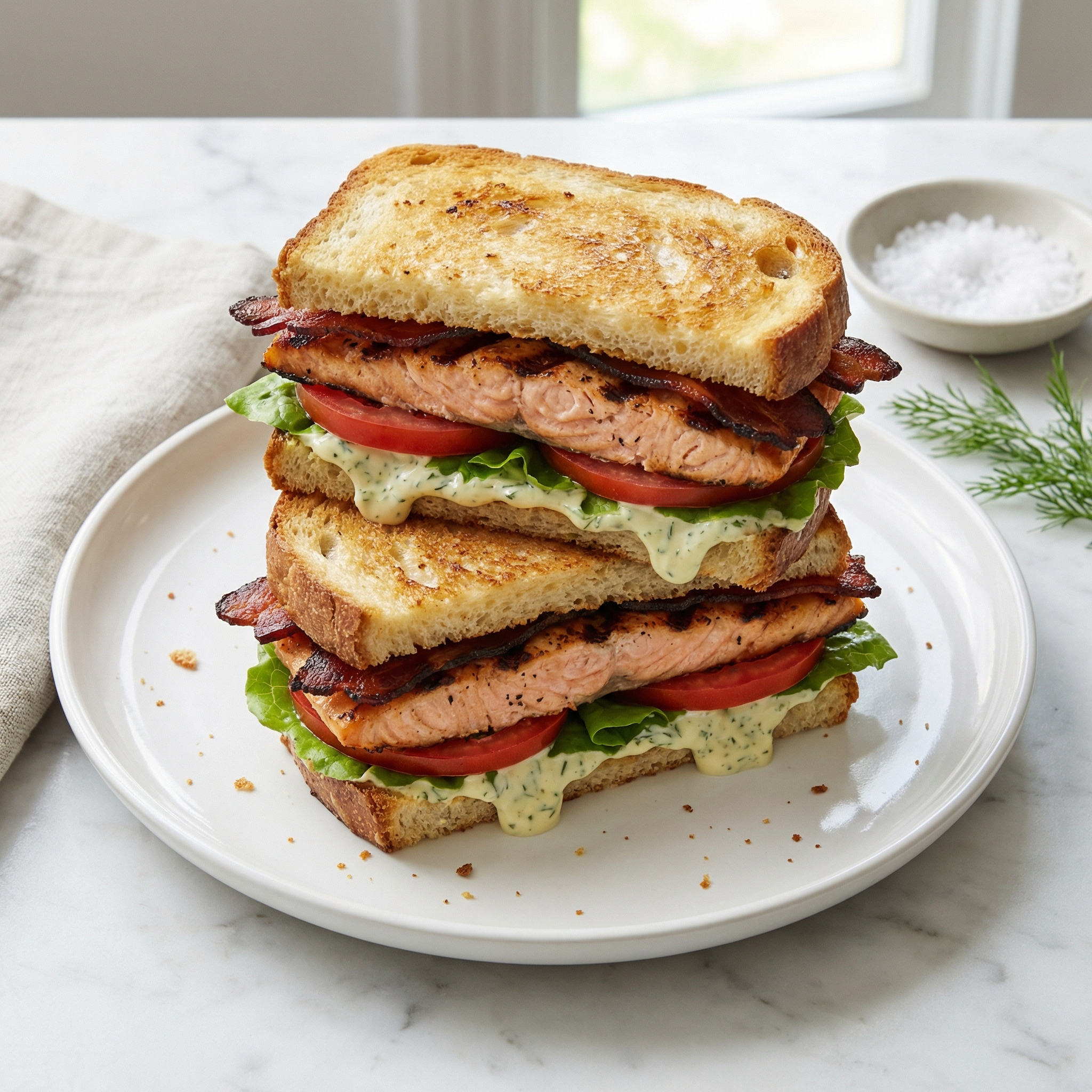 Char-Grilled Salmon Sandwich with Lemon-Dill Mayo