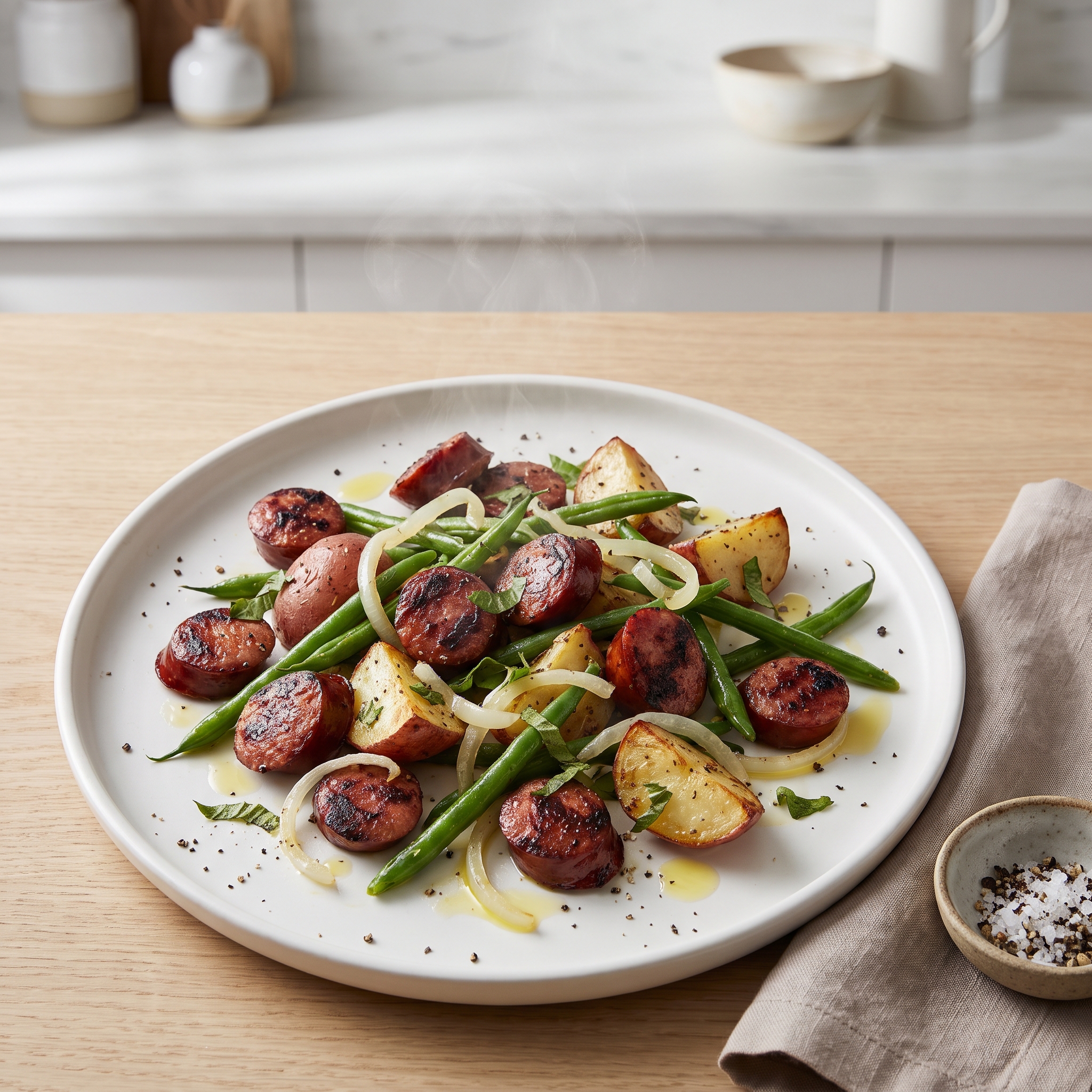 Grilled Sausage with Potatoes and Green Beans