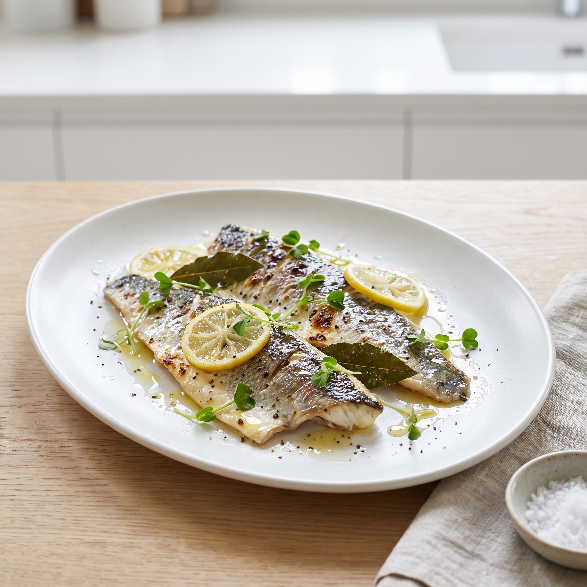 Grilled Sea Bass with Lemon and Bay Leaf