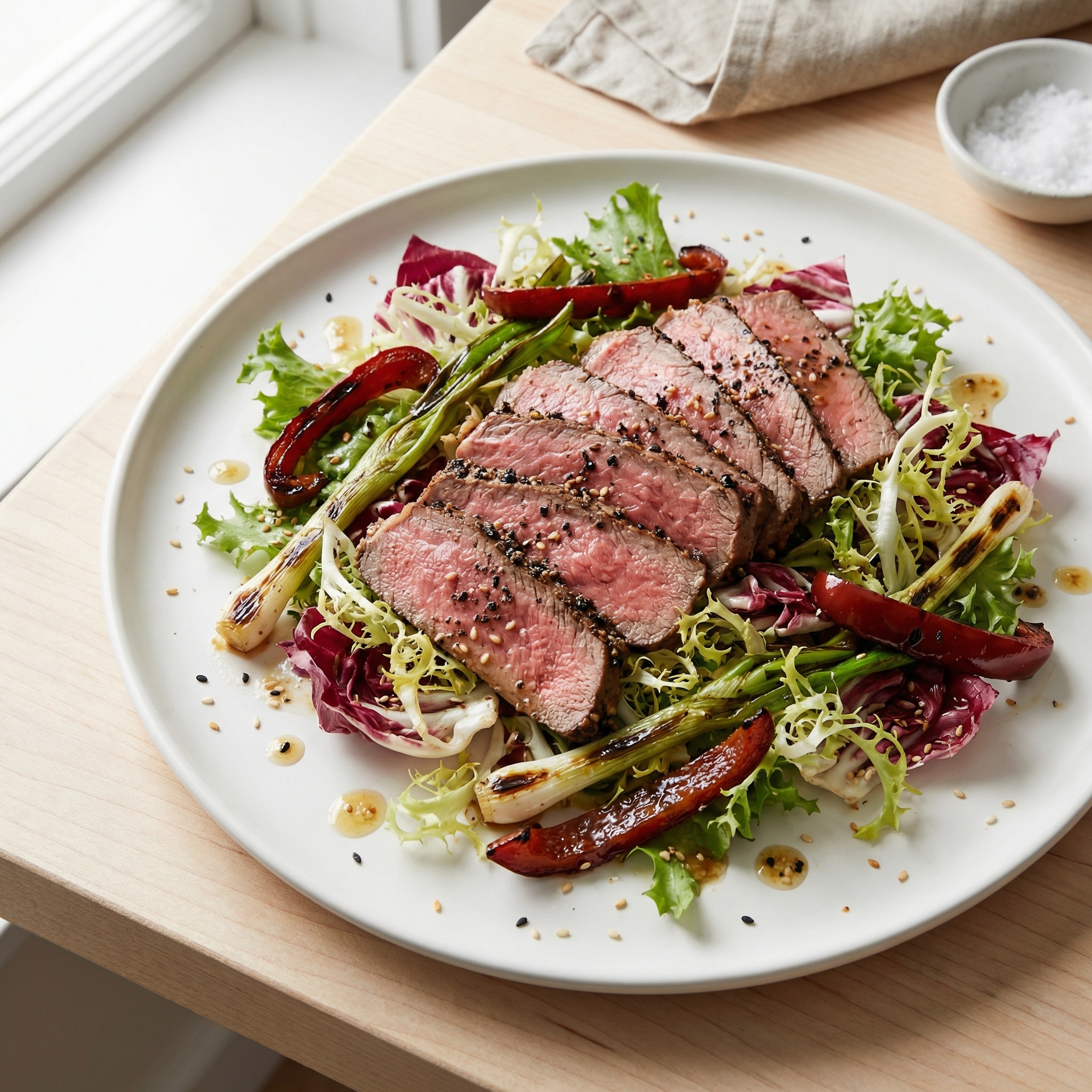 Sesame-Ginger Sirloin Salad with Charred Veggies
