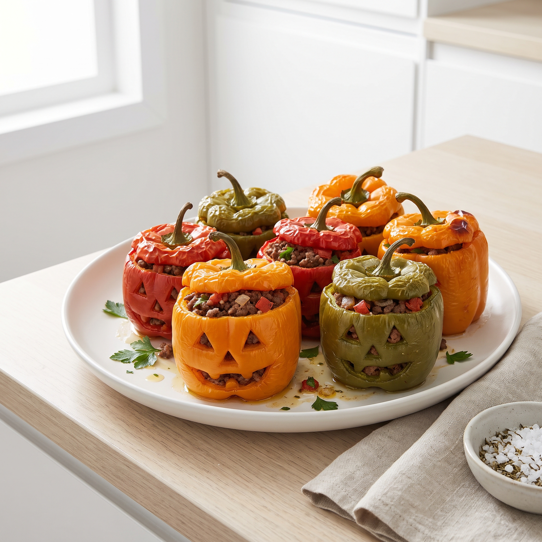 Halloween Jack-O’-Lantern Stuffed Peppers