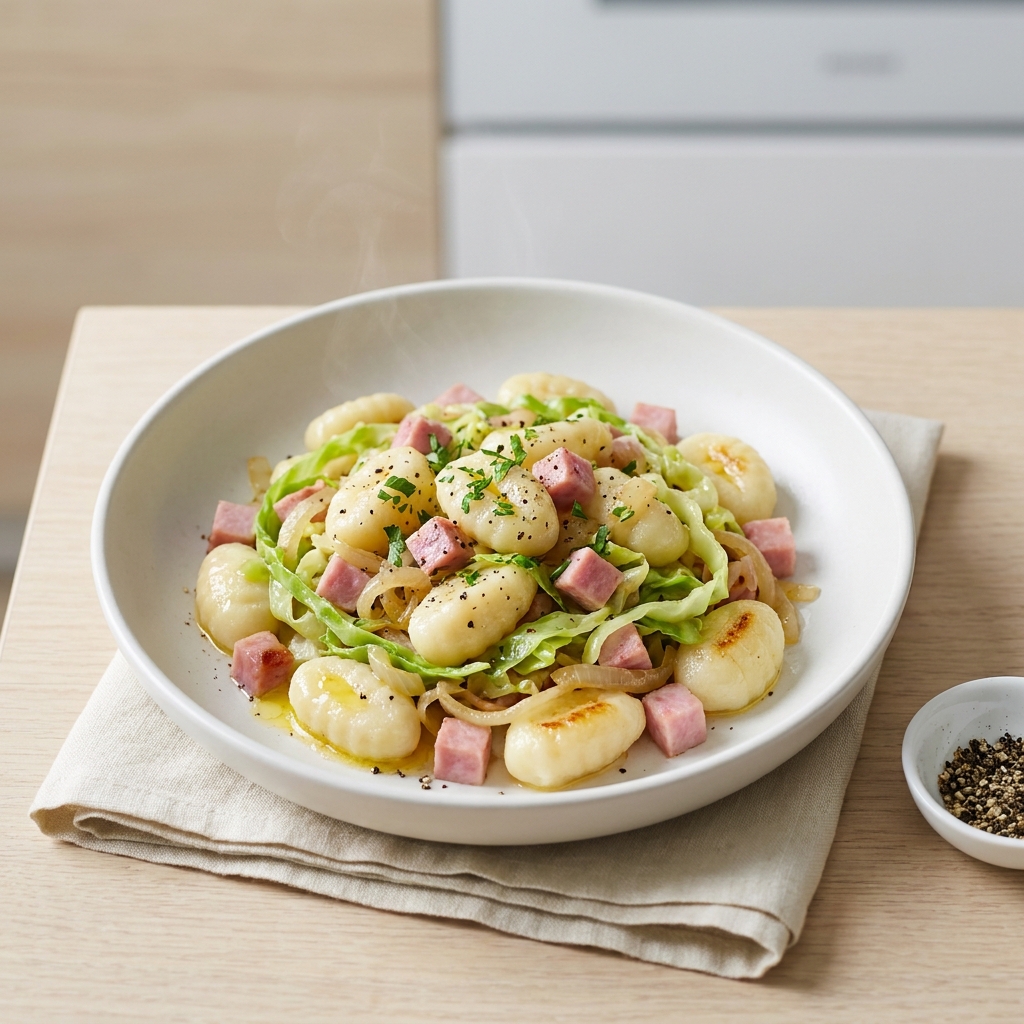 Ham, Cabbage, and Noodles Skillet