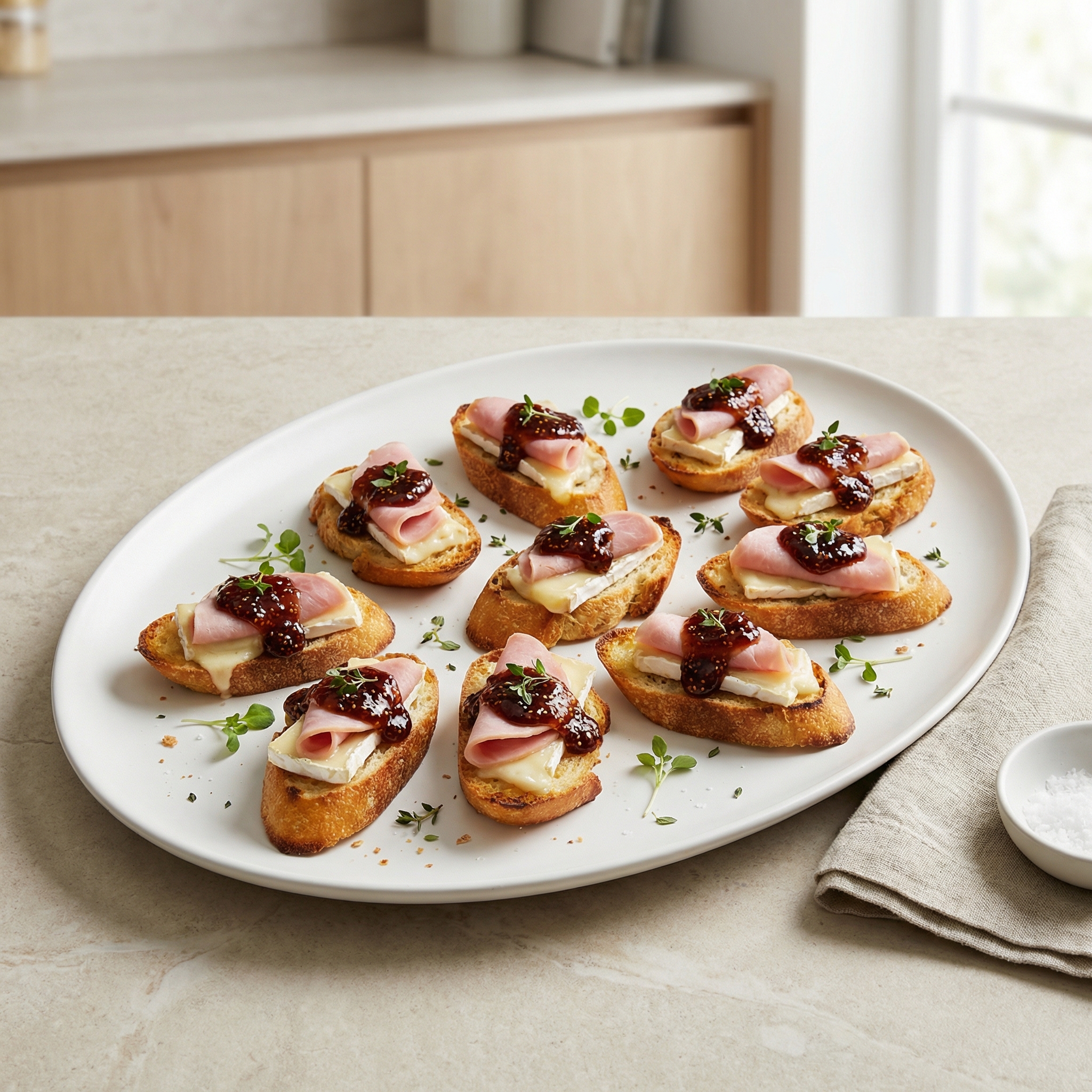 Brie and Ham Crostini with Fig Jam