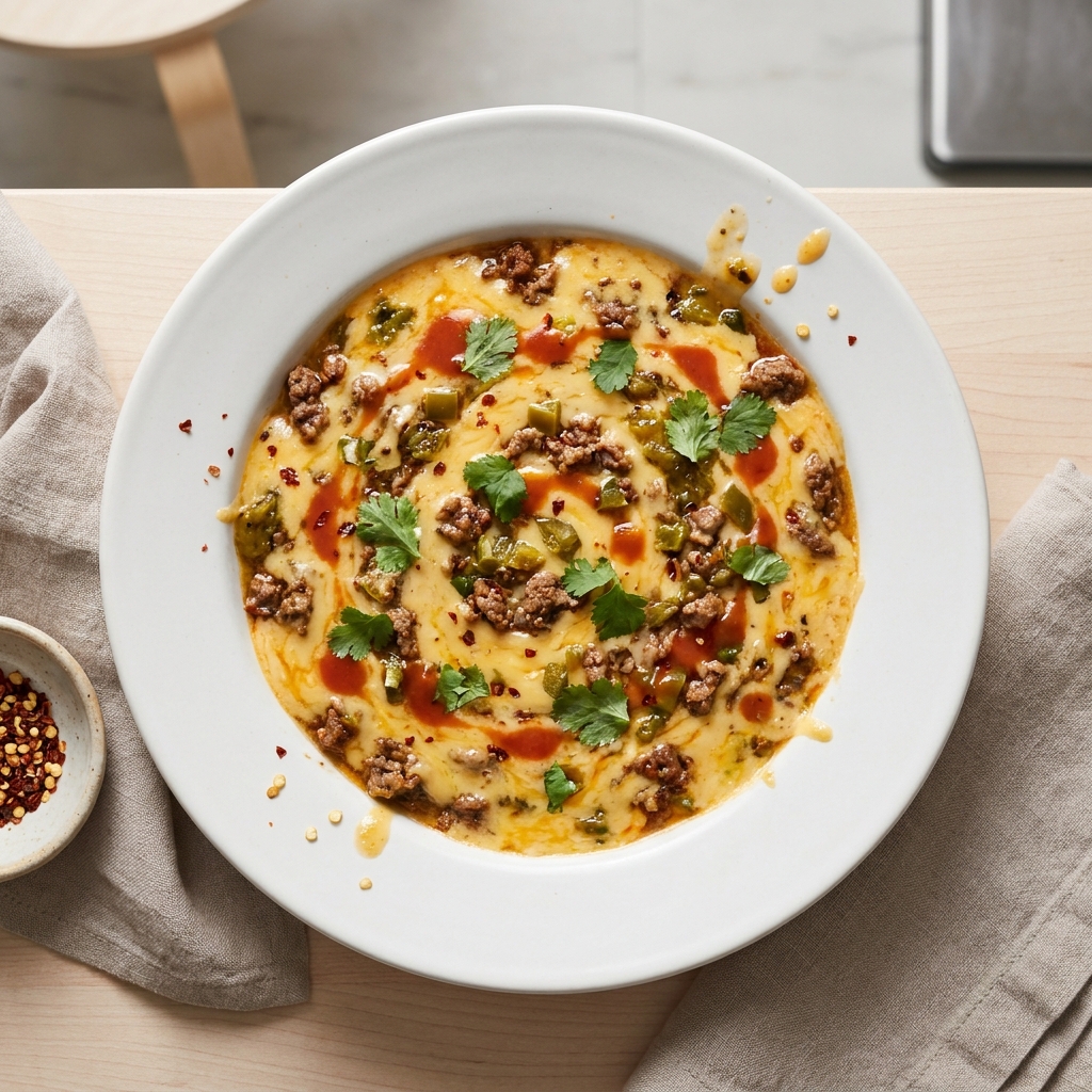 Hamburger and Mexican Cheese Party Dip