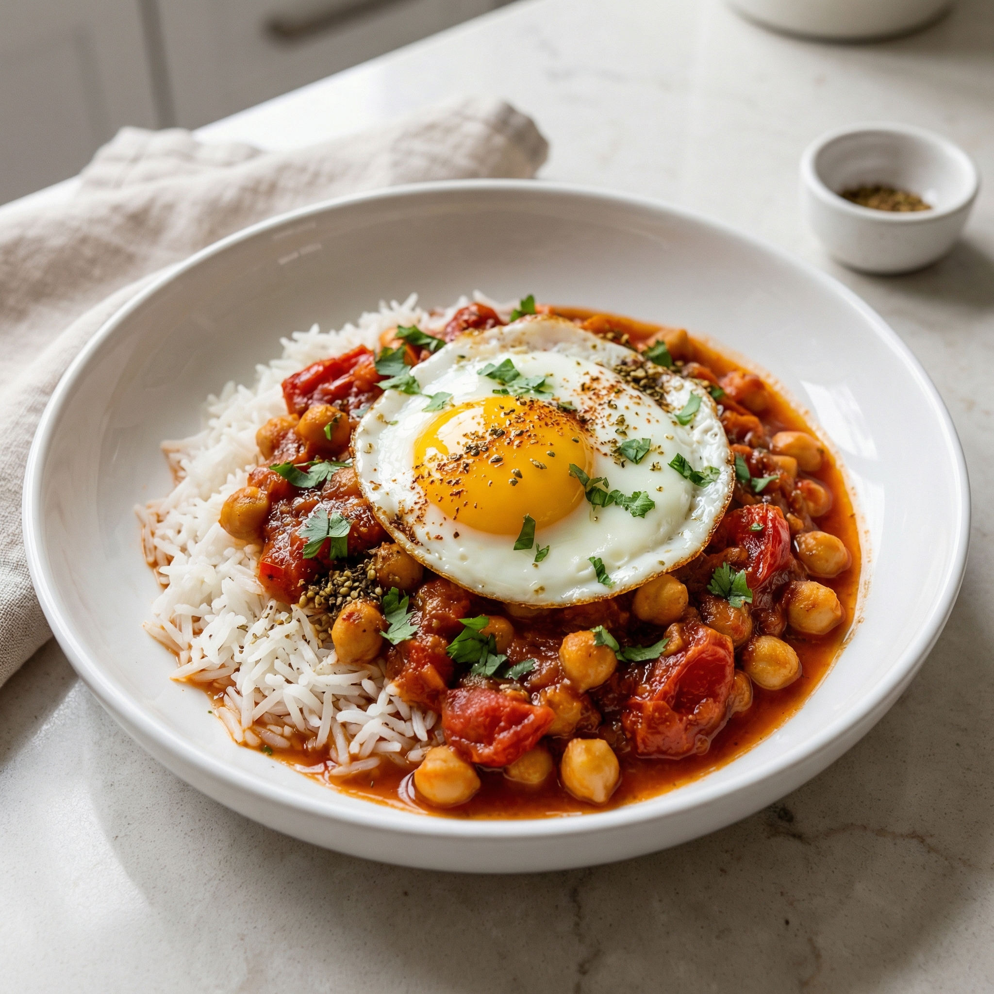 Spiced Harissa Chickpea Bowl with Egg