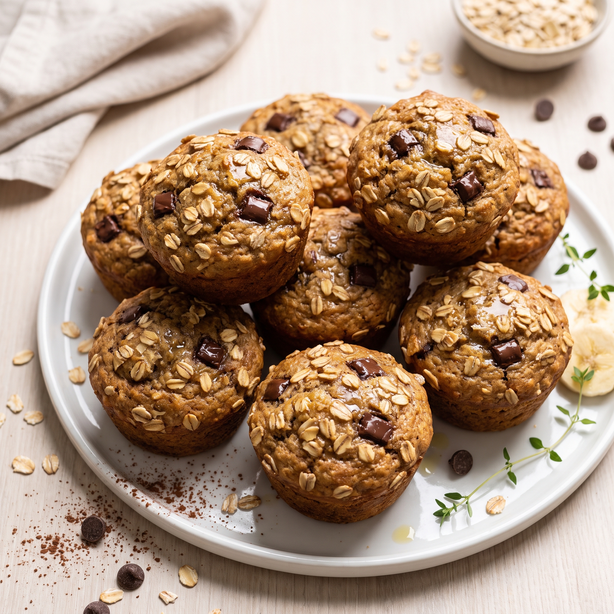 Healthy Banana Chocolate Chip Oat Muffins
