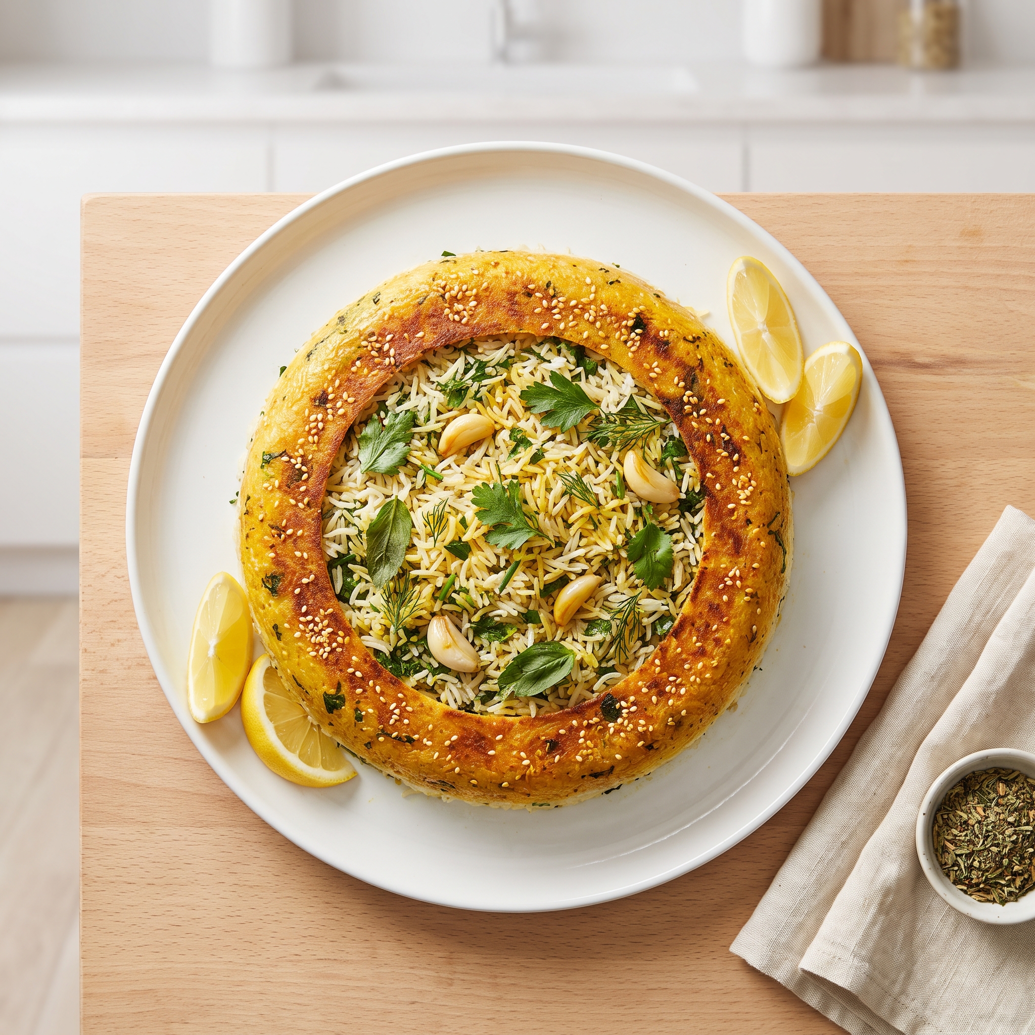 Herb Rice (Persian Sabzi Polo) with Tortilla Tahdig