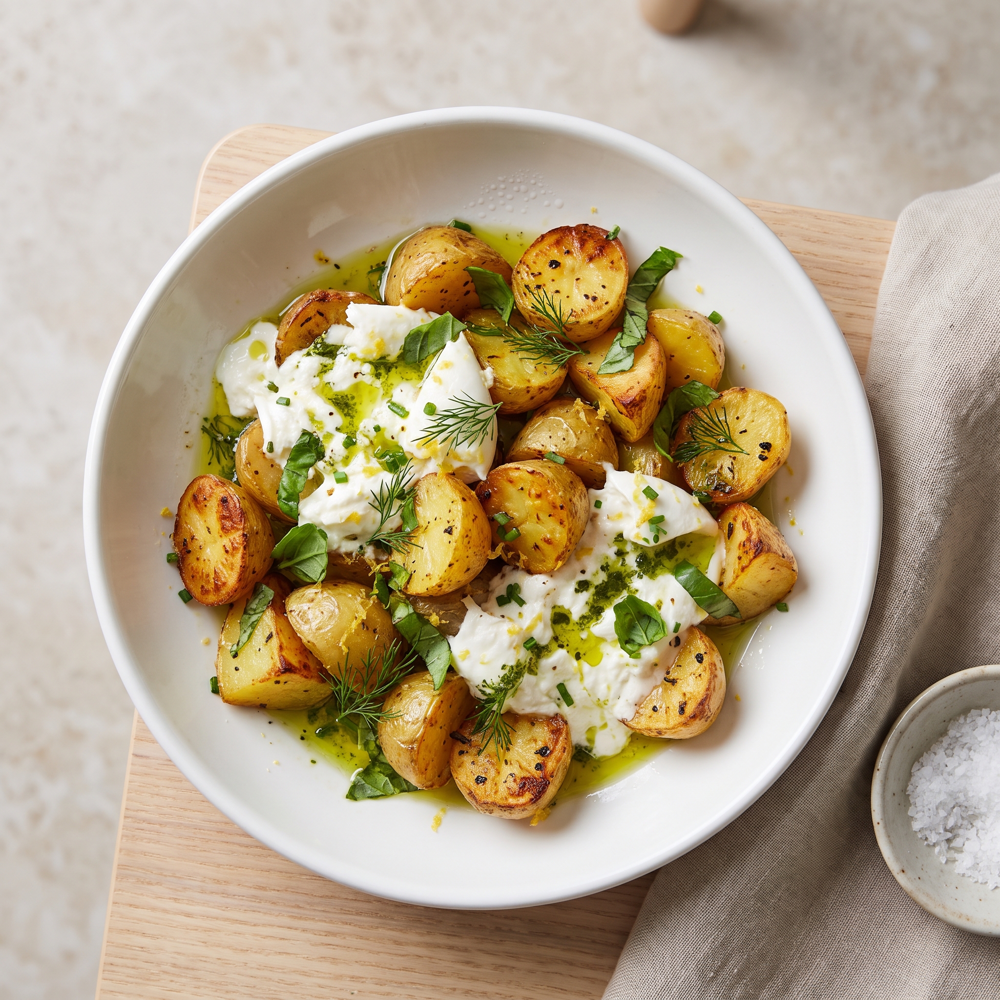 Herbed Roasted Potatoes with Burrata and Lemon