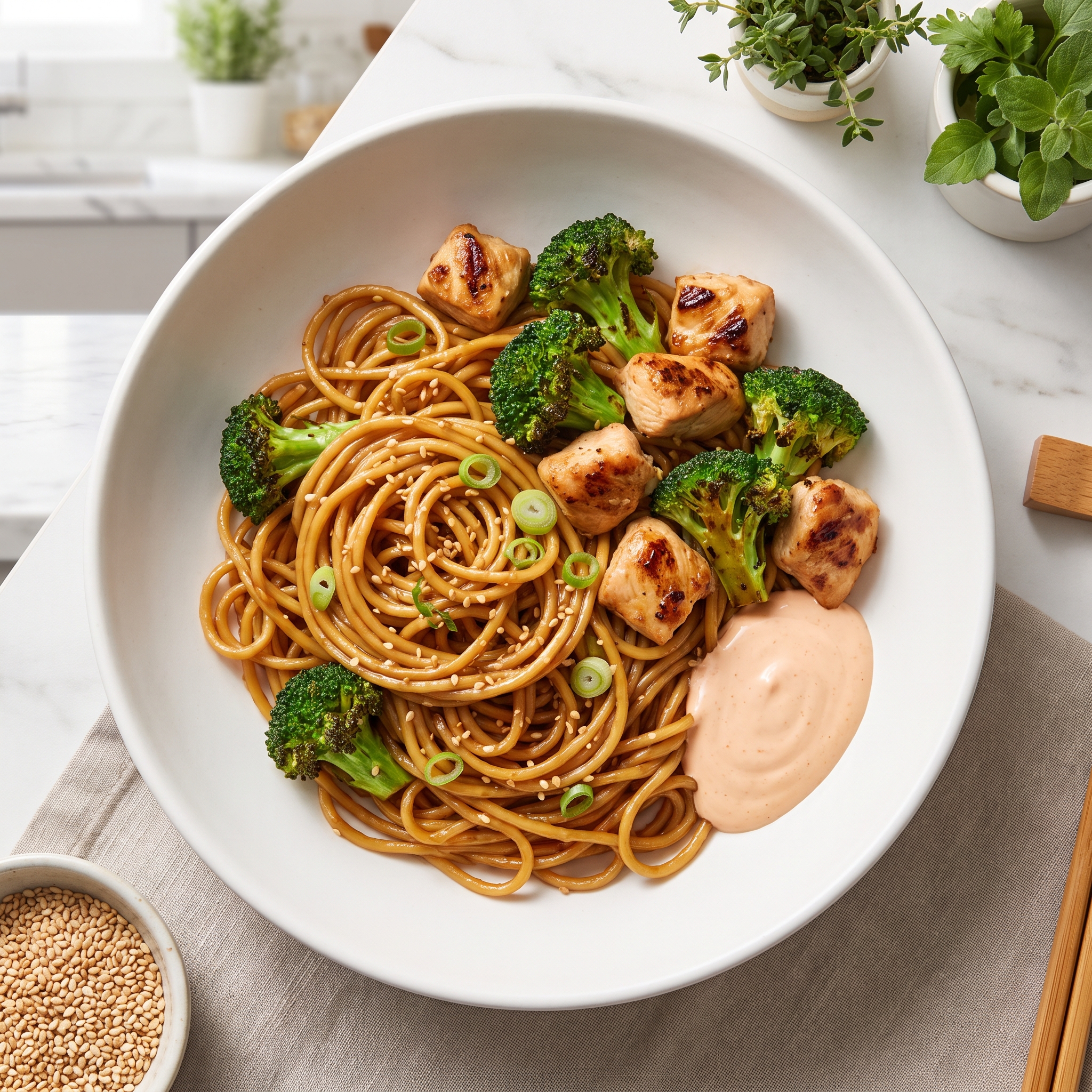 Hibachi Chicken Noodles with Yum Yum Sauce