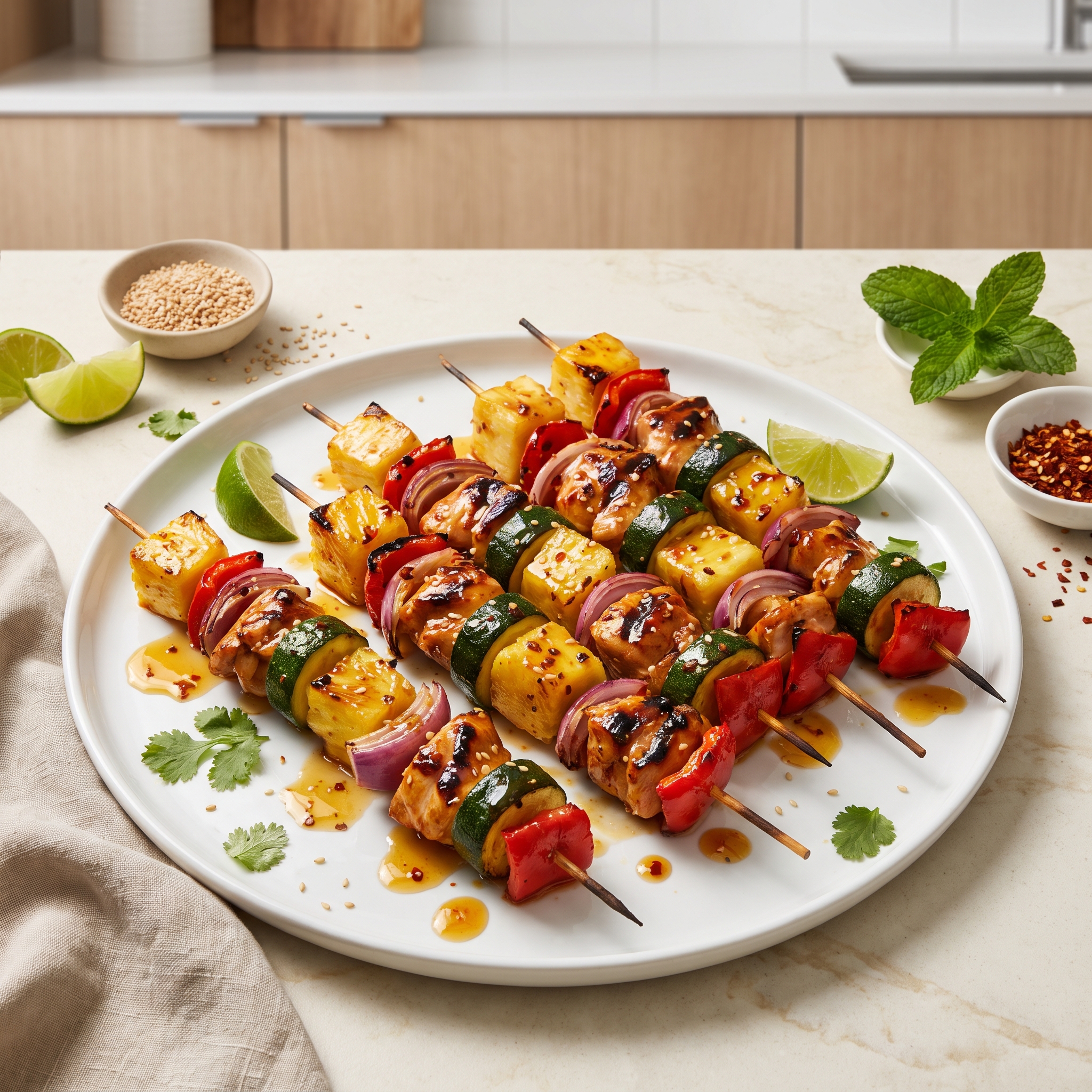 Honey-Lime Sriracha Chicken Thigh Skewers
