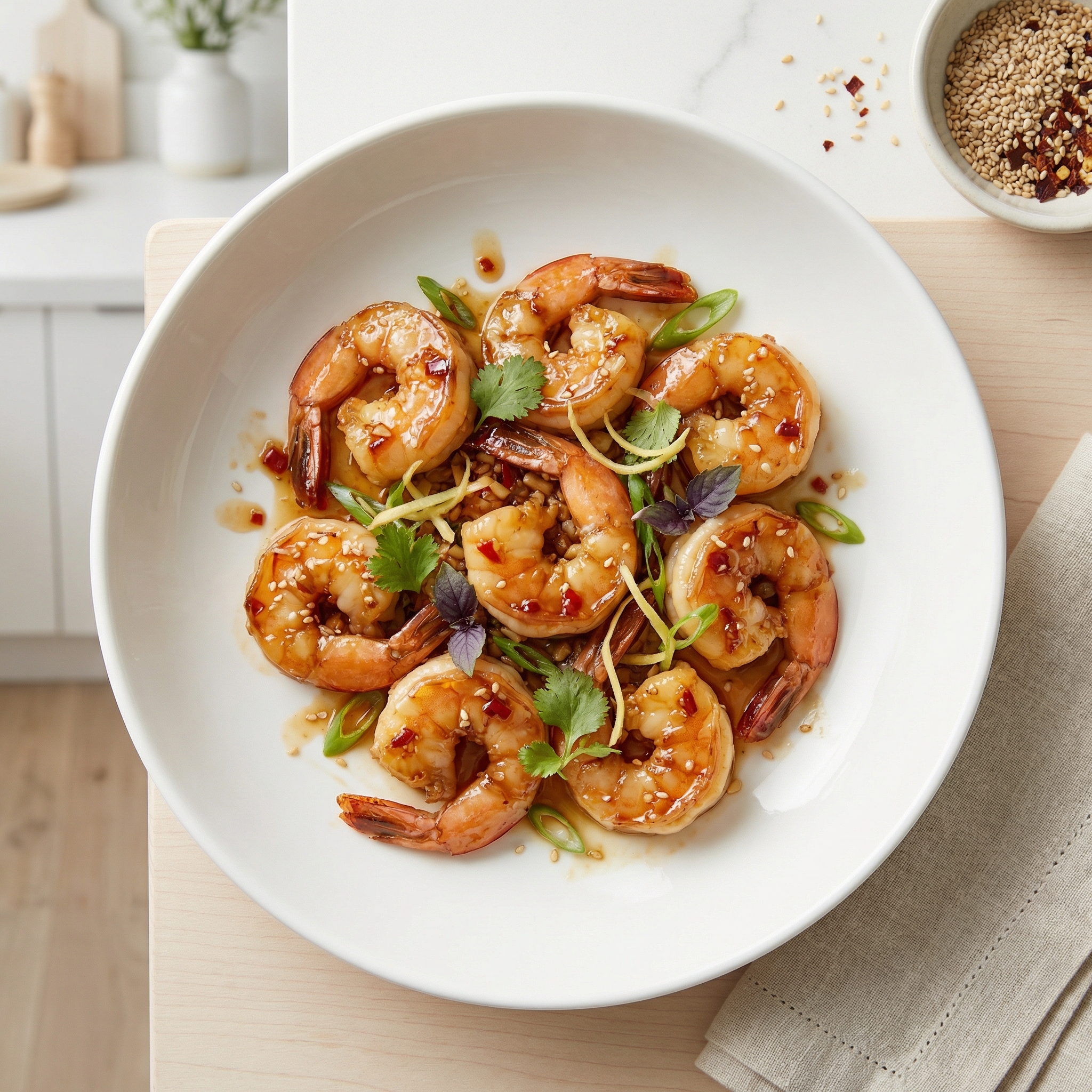 Honey Ginger Shrimp Skillet with Garlic and Red Pepper