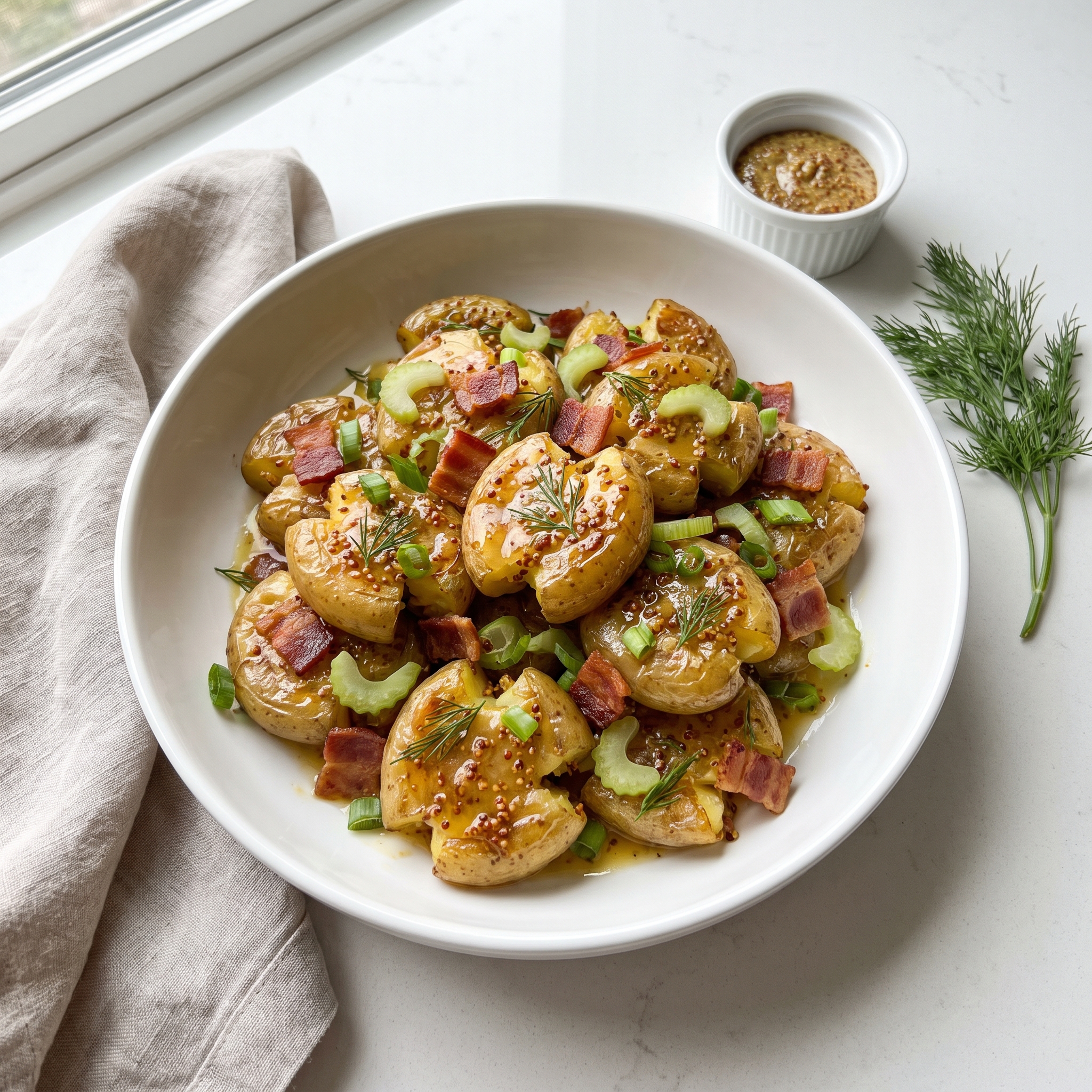 Honey Mustard Crispy Smashed Potato Salad