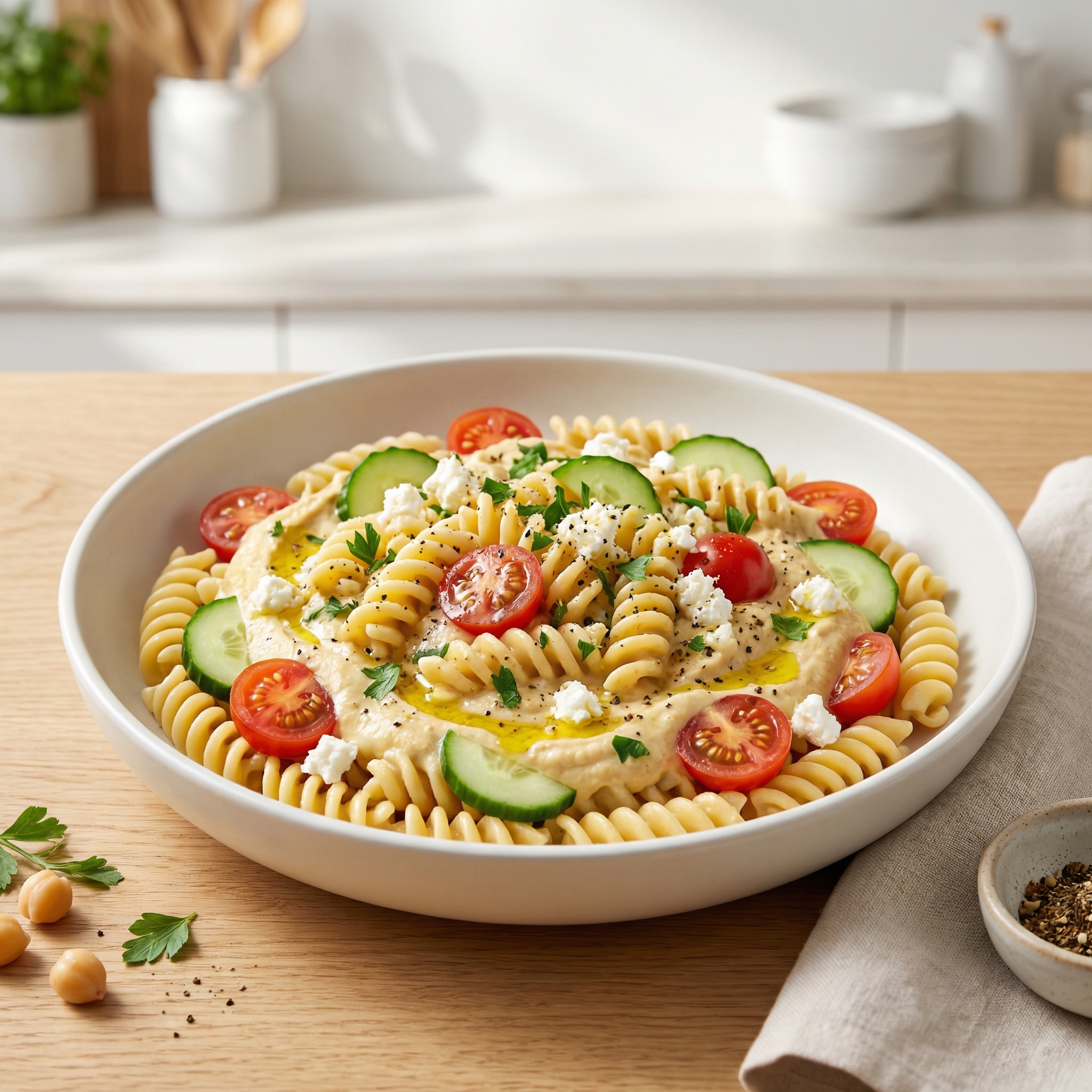 Mediterranean Pasta Salad with Hummus