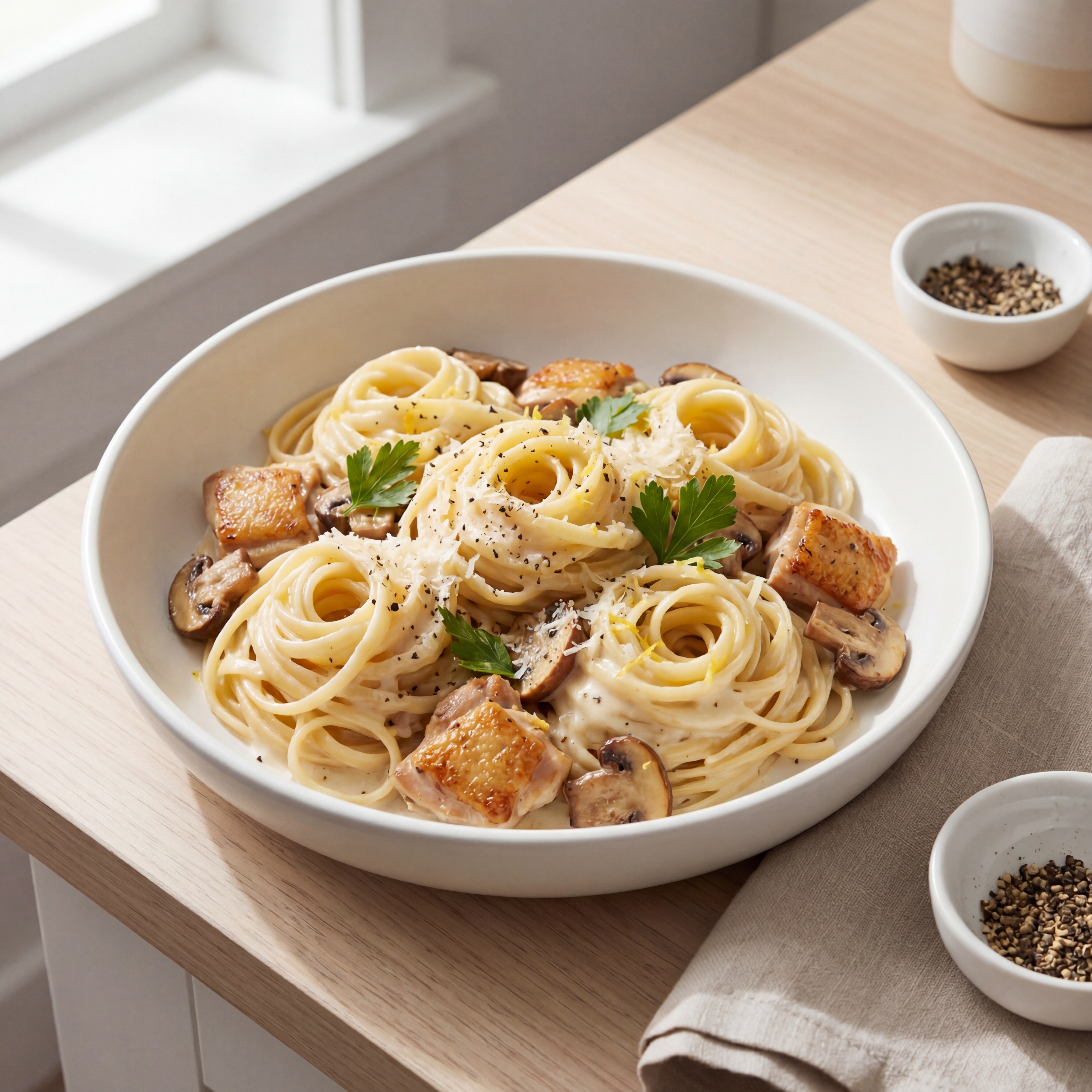 Instant Pot Creamy Pasta with Chicken Thighs and Mushrooms