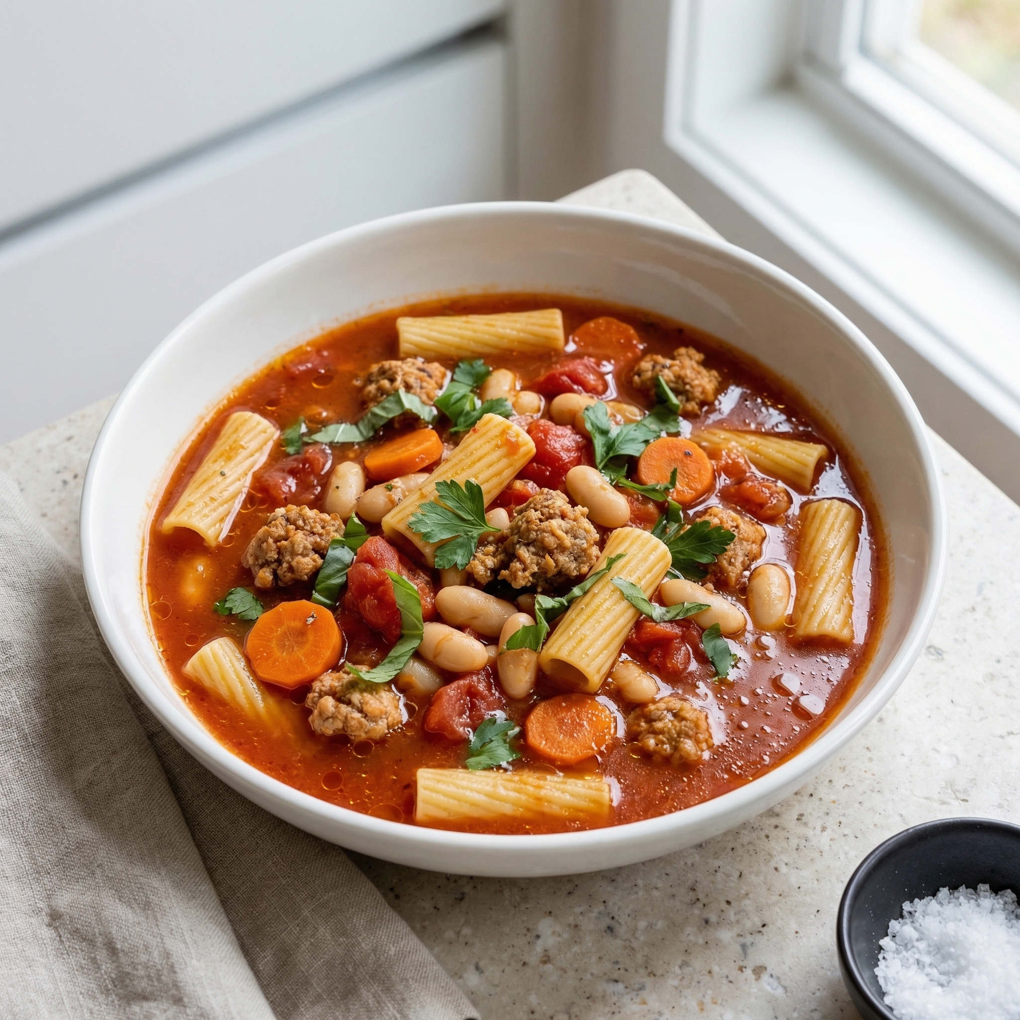 Tomato and Turkey Sausage Rigatoni Soup