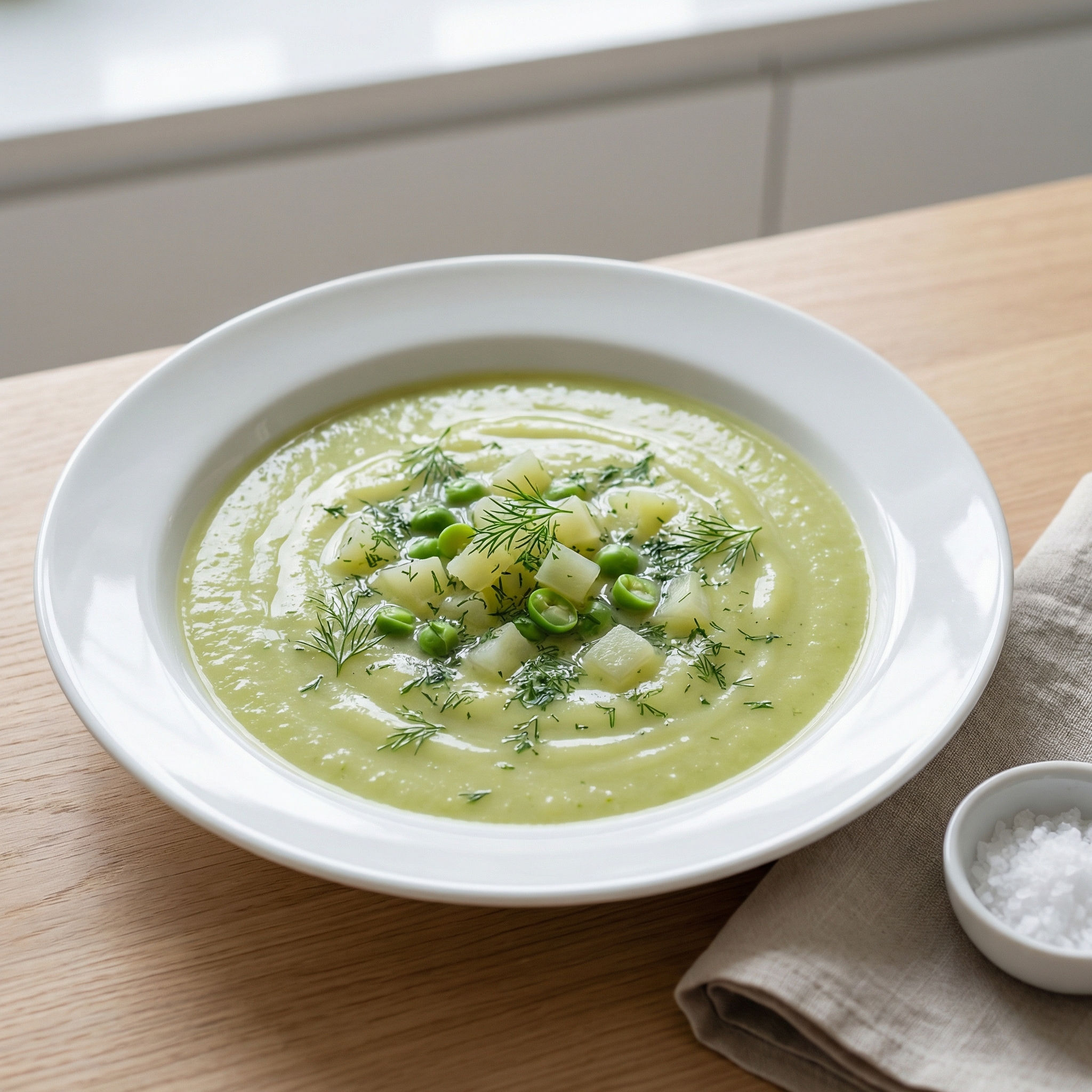 Dill-Scented Pea and Kohlrabi Soup