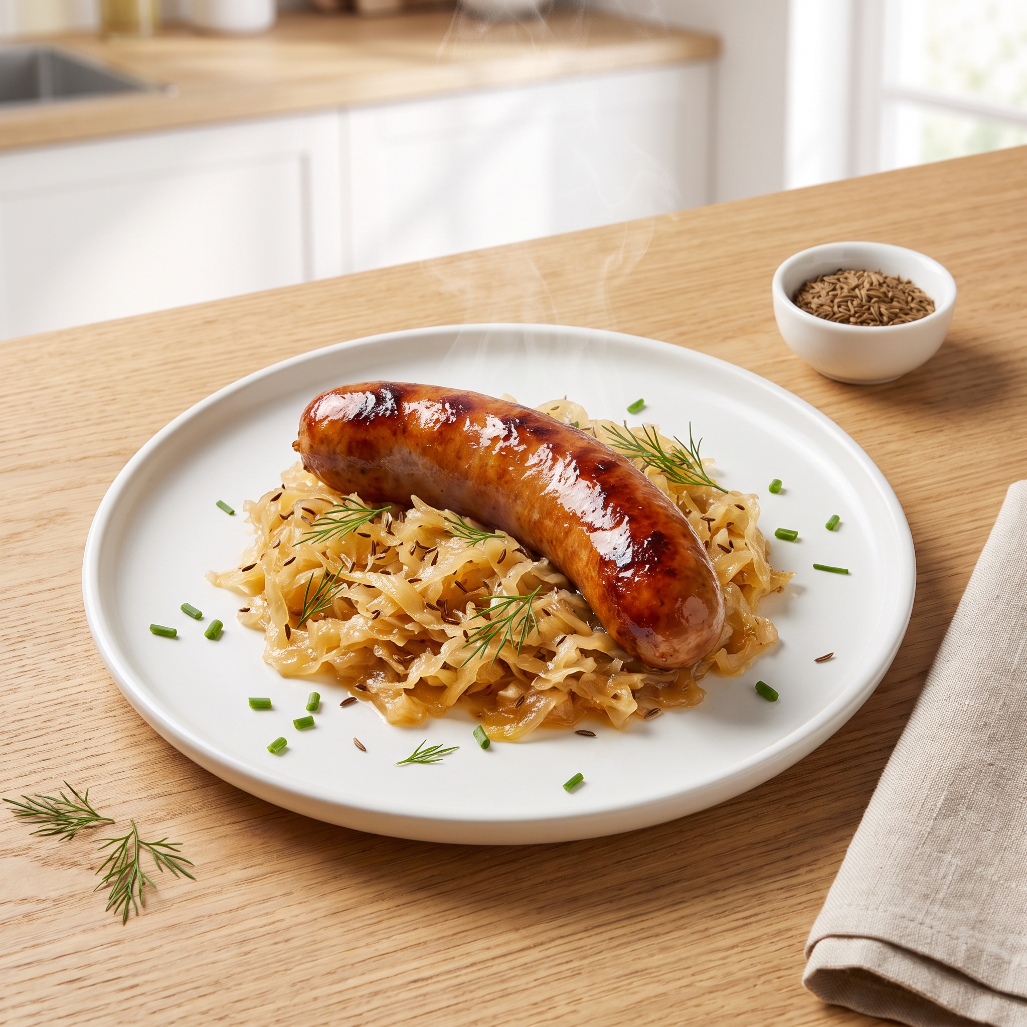 Lager-Glazed Bratwursts with Sauerkraut