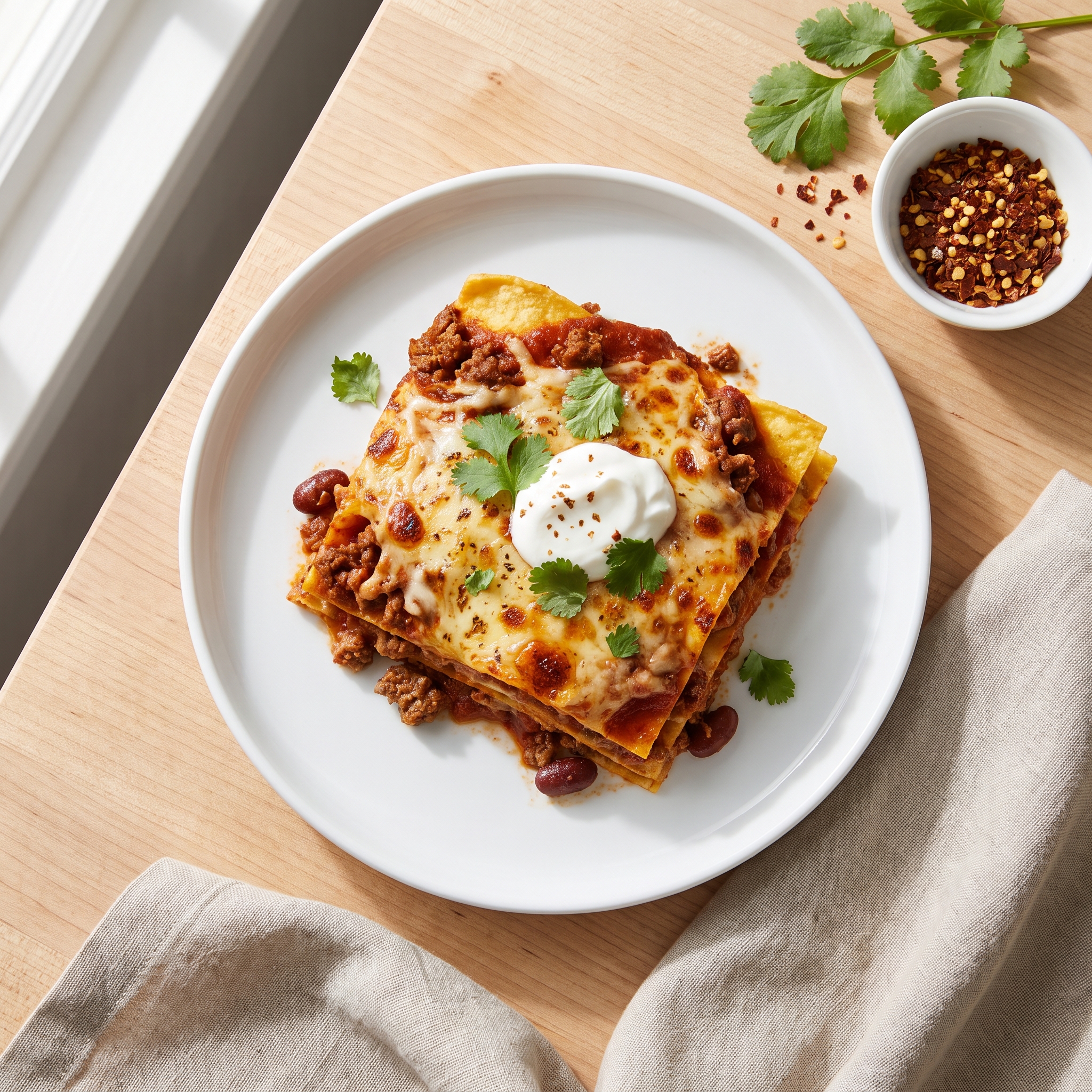 Layered Beef Enchilada Casserole