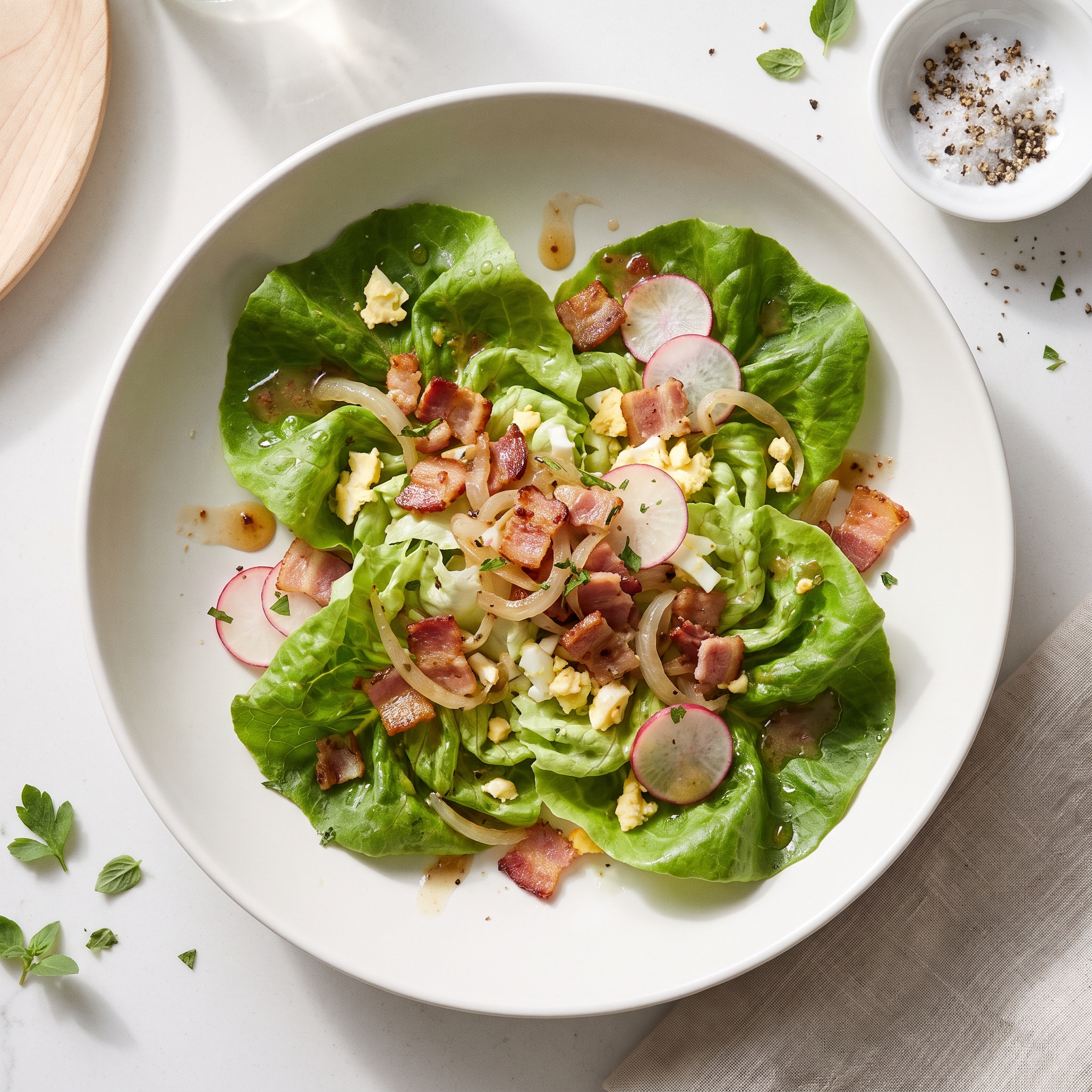 Leaf Lettuce Salad with Warm Bacon Dressing