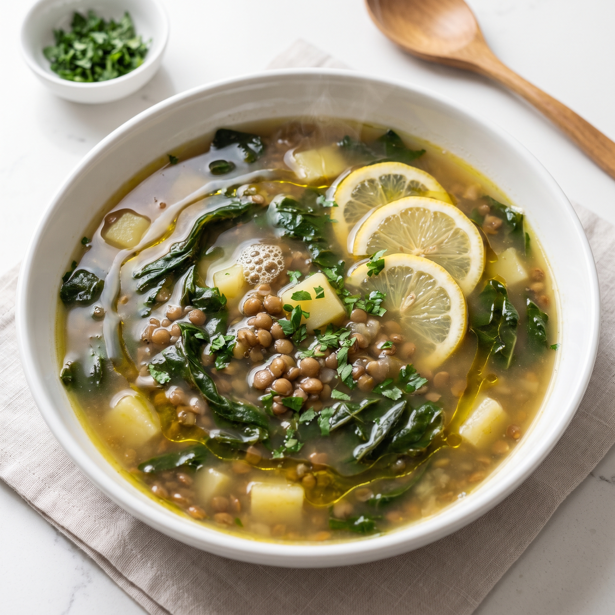 Lebanese Chard and Lentil Soup with Potatoes