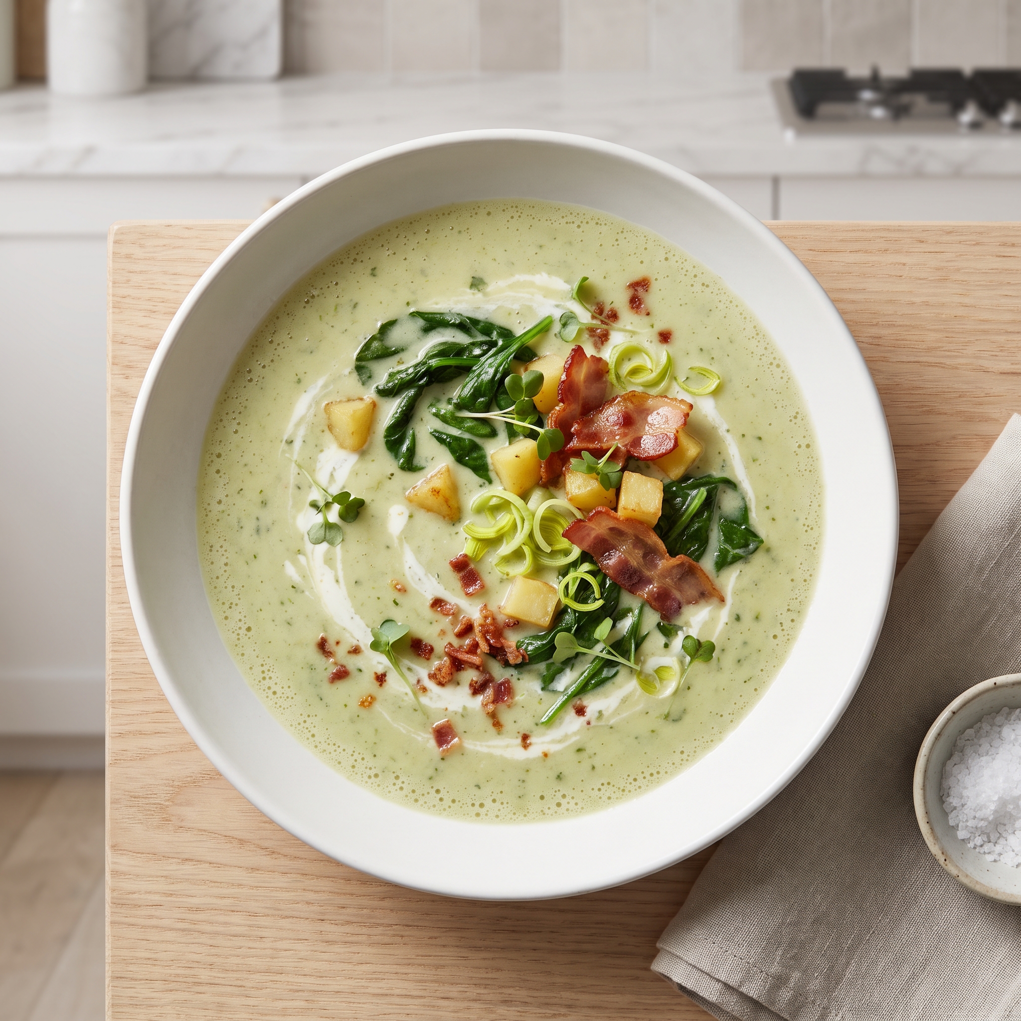 Leek, Potato & Spinach Bacon Soup