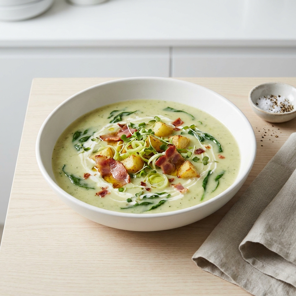 Leek, Potato & Spinach Bacon Soup