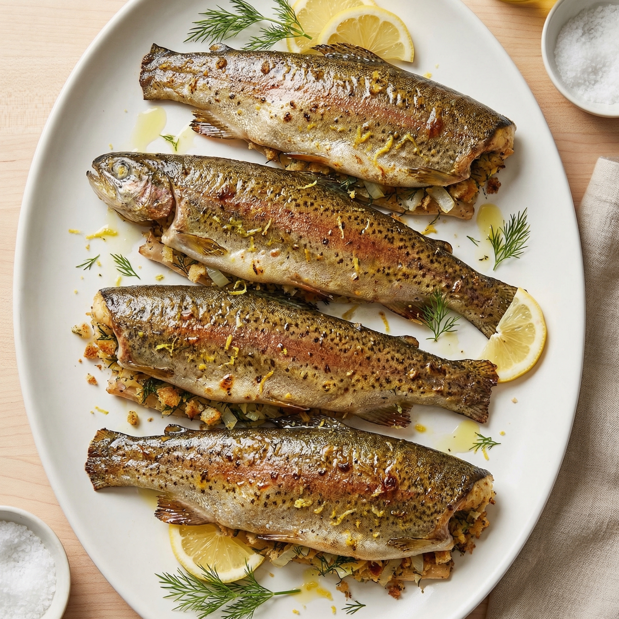 Oven Roasted Trout with Lemon Dill Stuffing