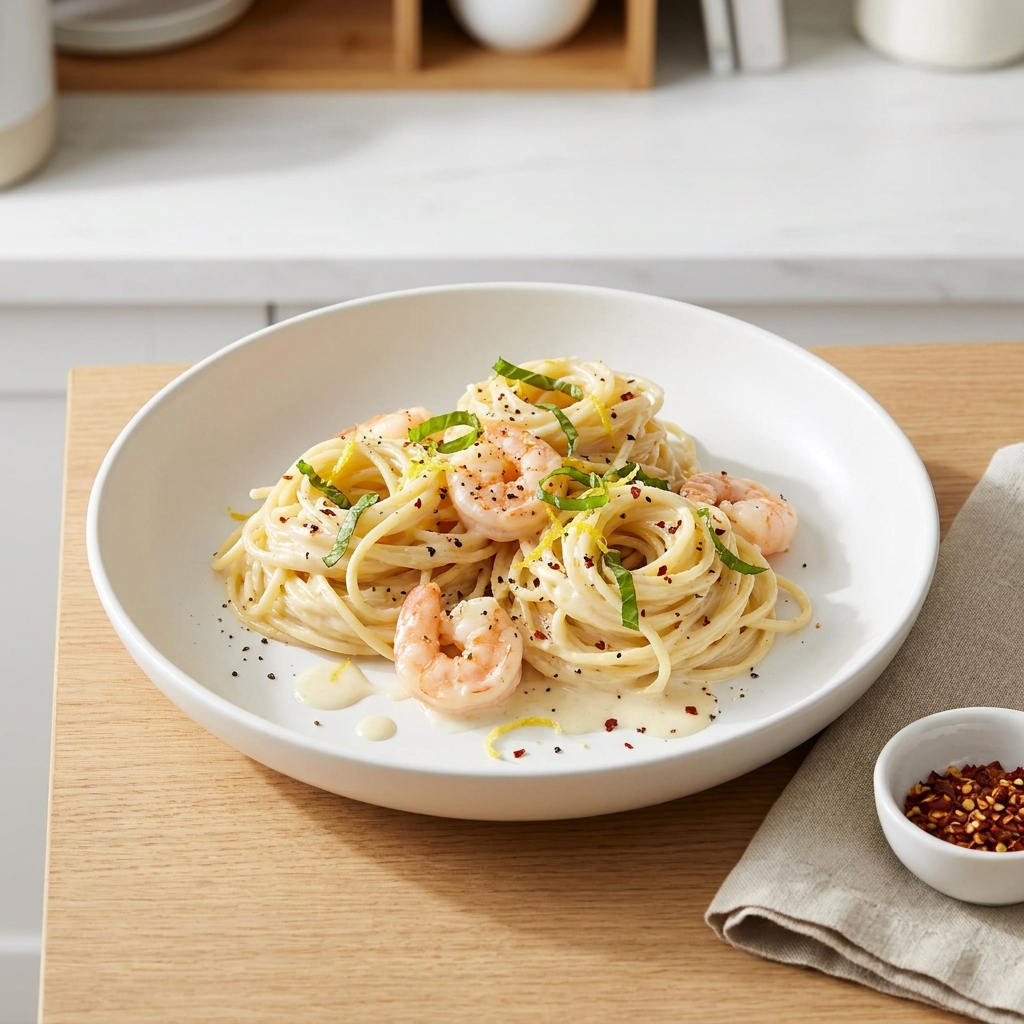 Lemon-Garlic Shrimp Cream Pasta