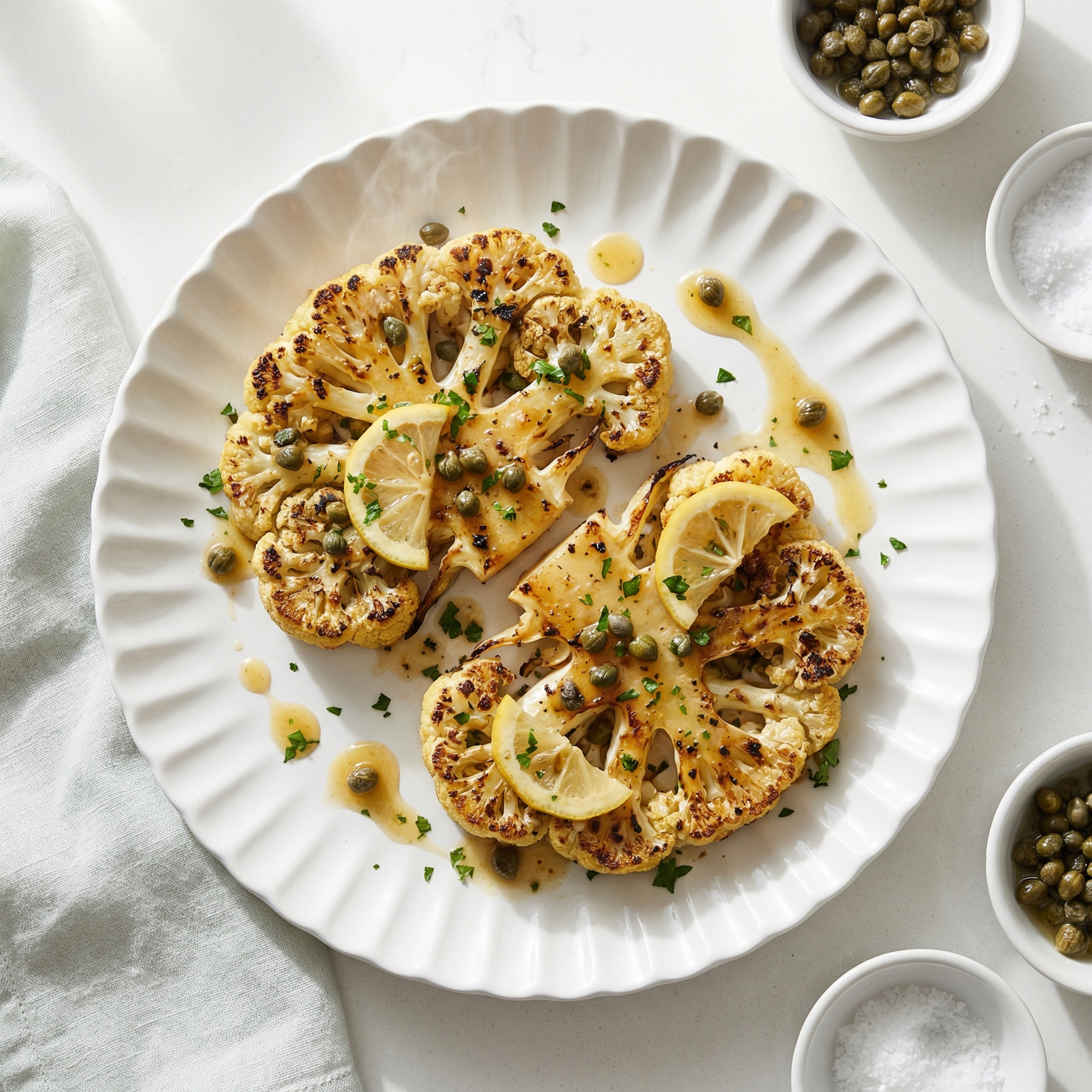 Broiled Cauliflower Piccata with Lemon-Caper Sauce