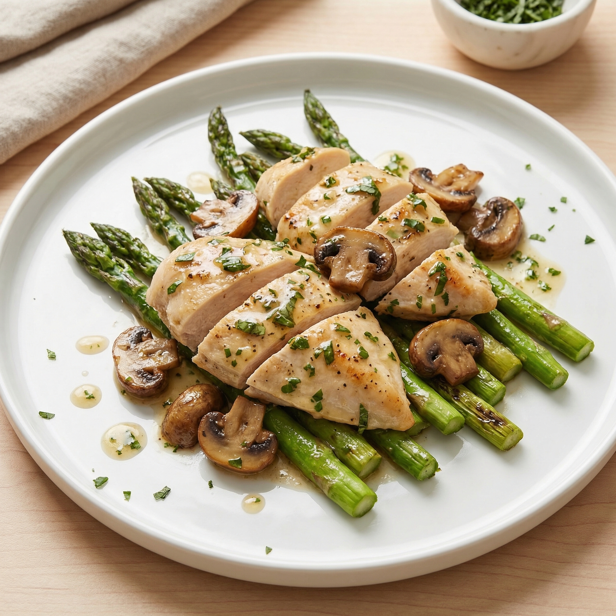 Skillet Chicken with Asparagus and Mushrooms