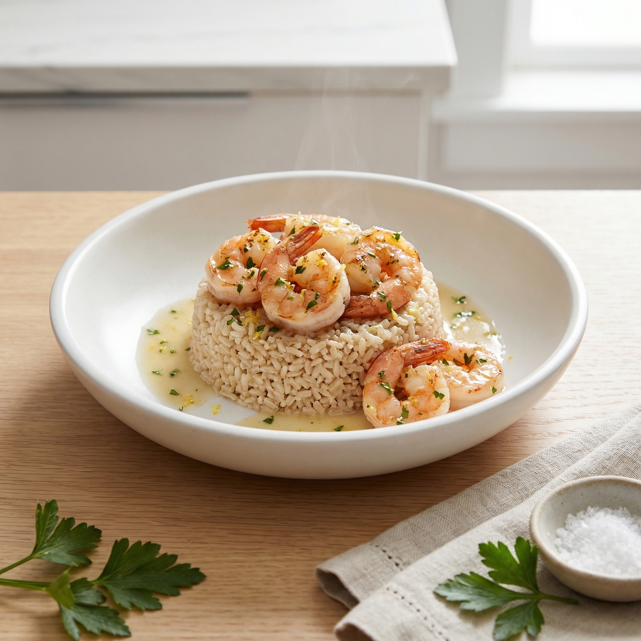 Bright Lemon-Garlic Shrimp with Brown Rice
