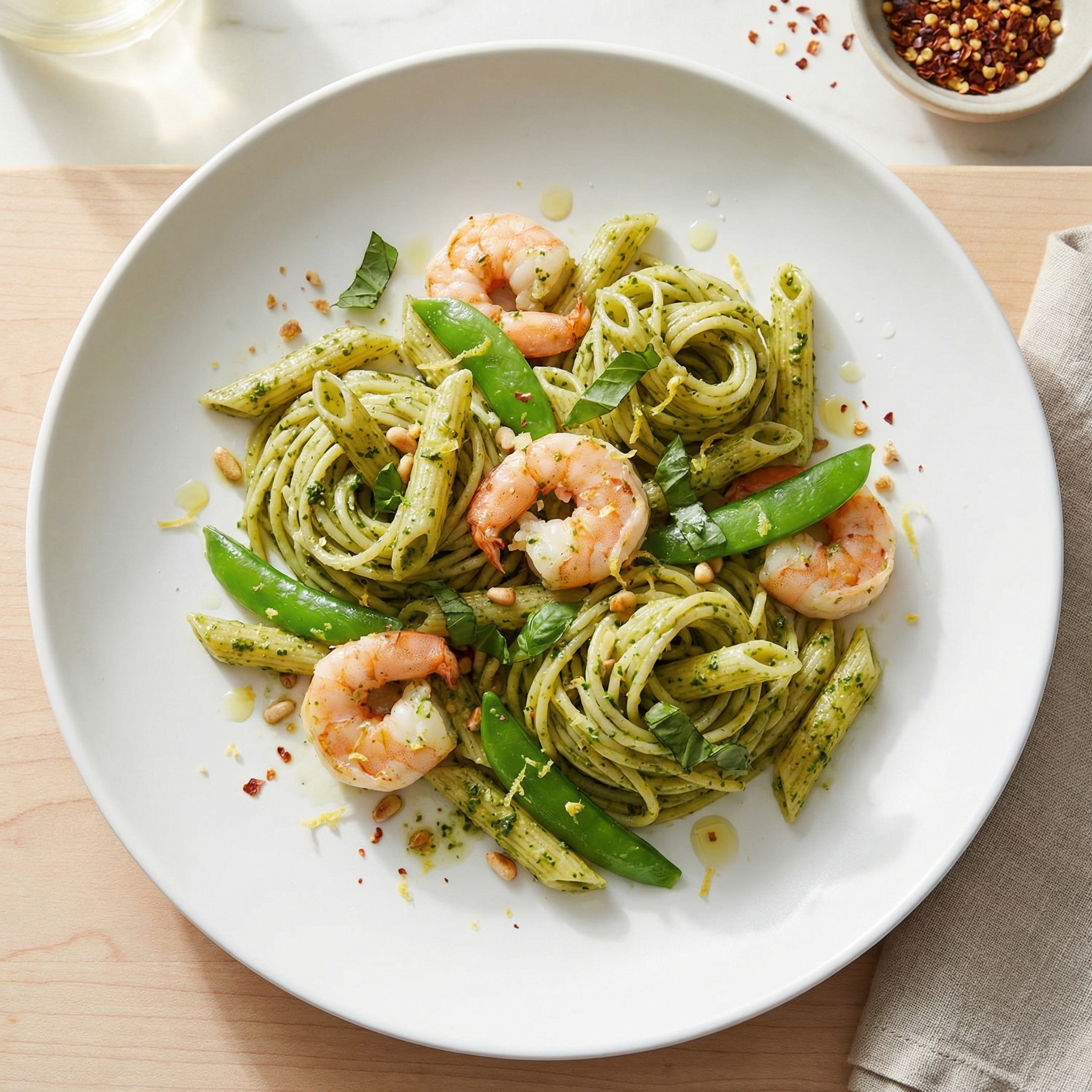 Penne with Shrimp and Pesto