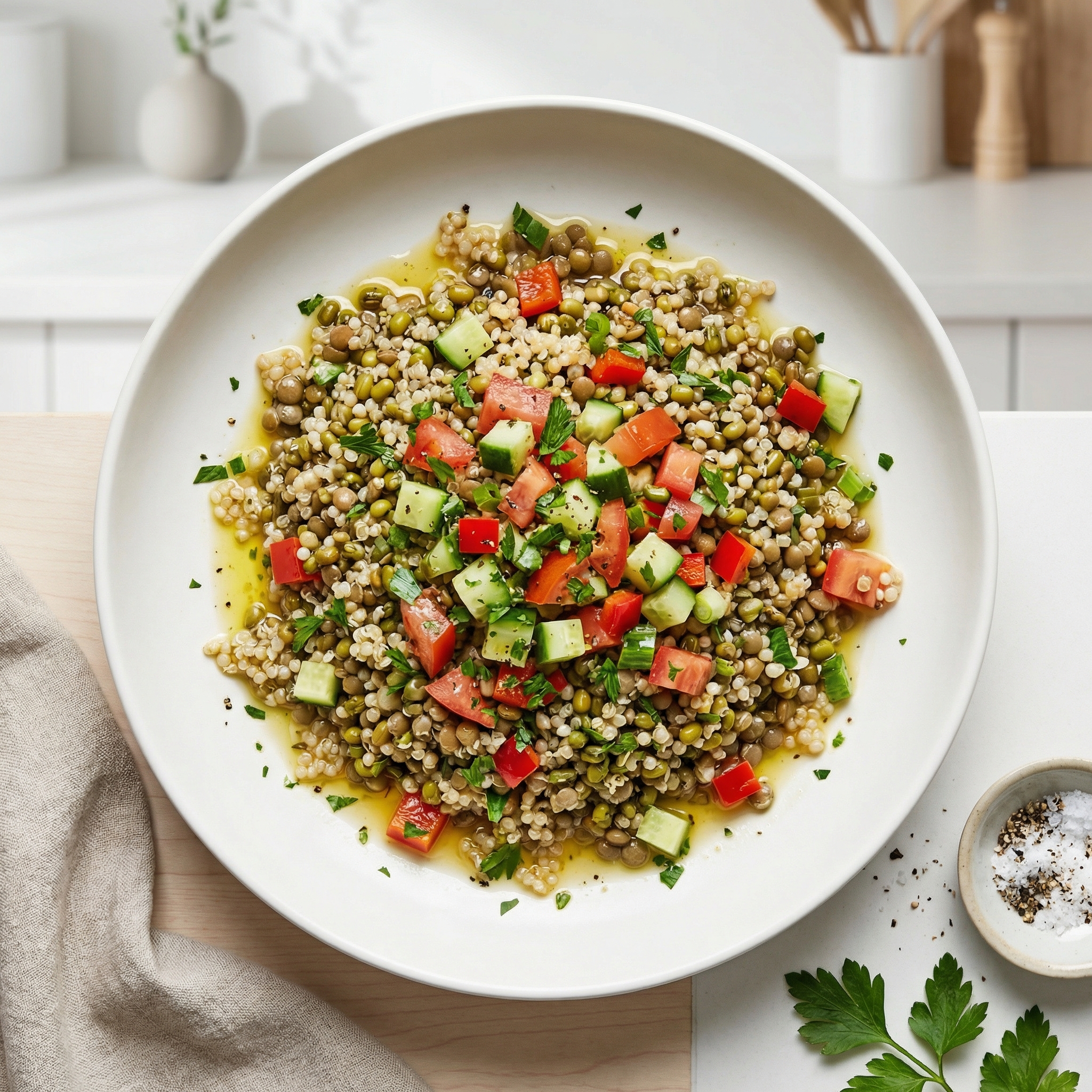 Quinoa, Lentil, and Mung Bean Veggie Salad