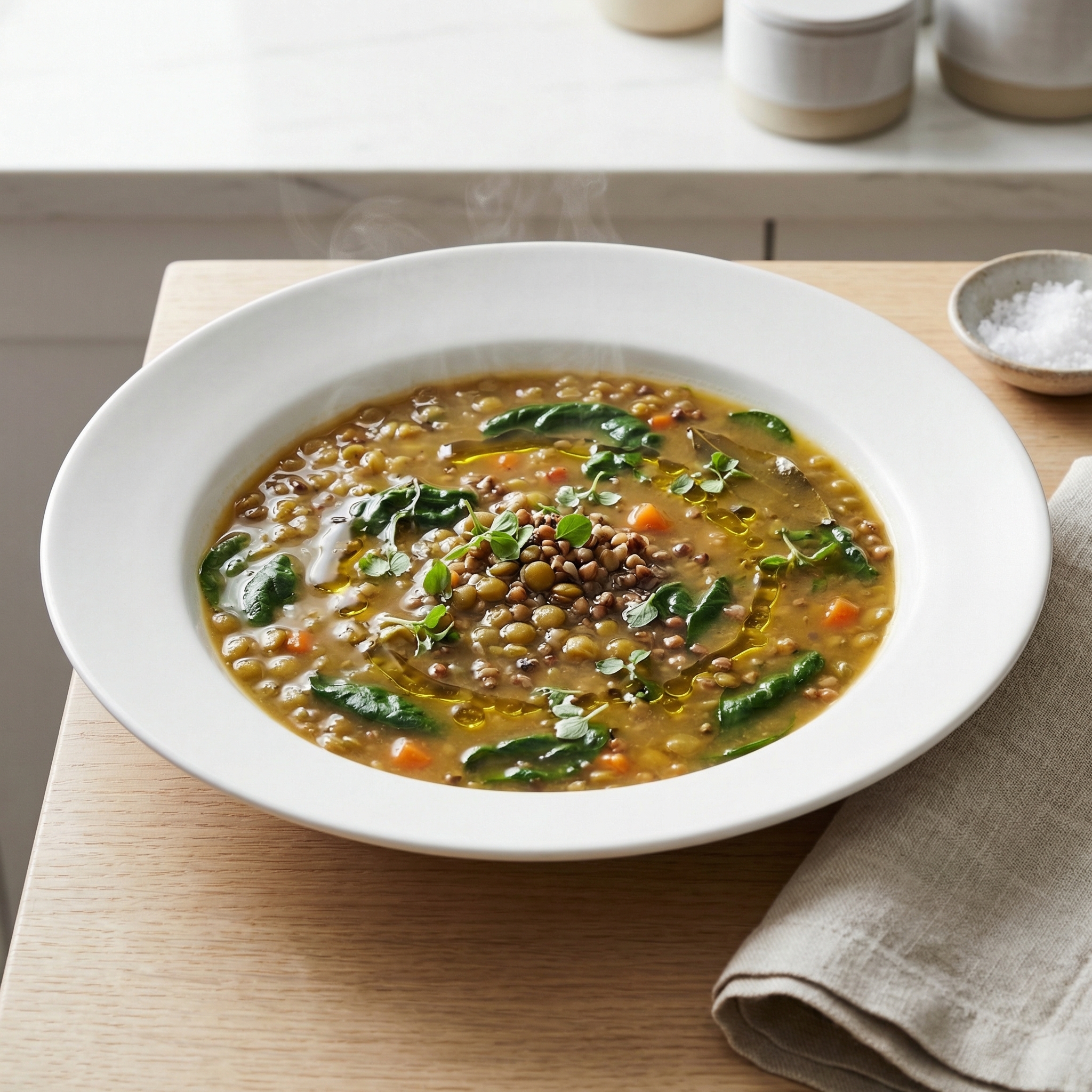 Buckwheat and Lentil Spinach Soup
