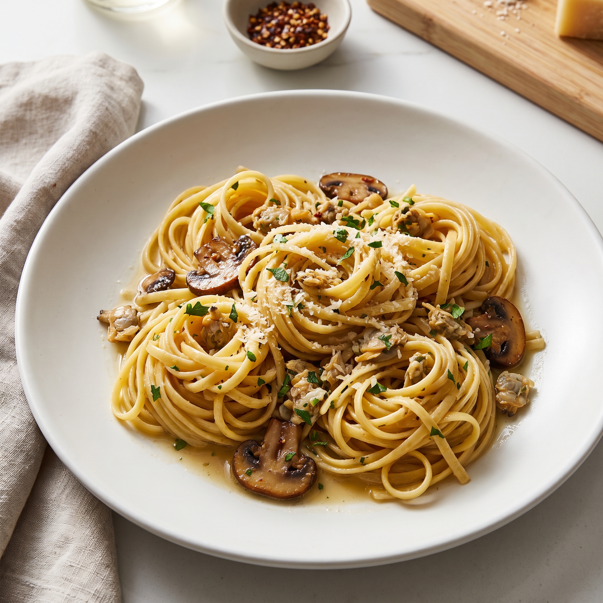 Linguine with Buttery Clam Mushroom Sauce