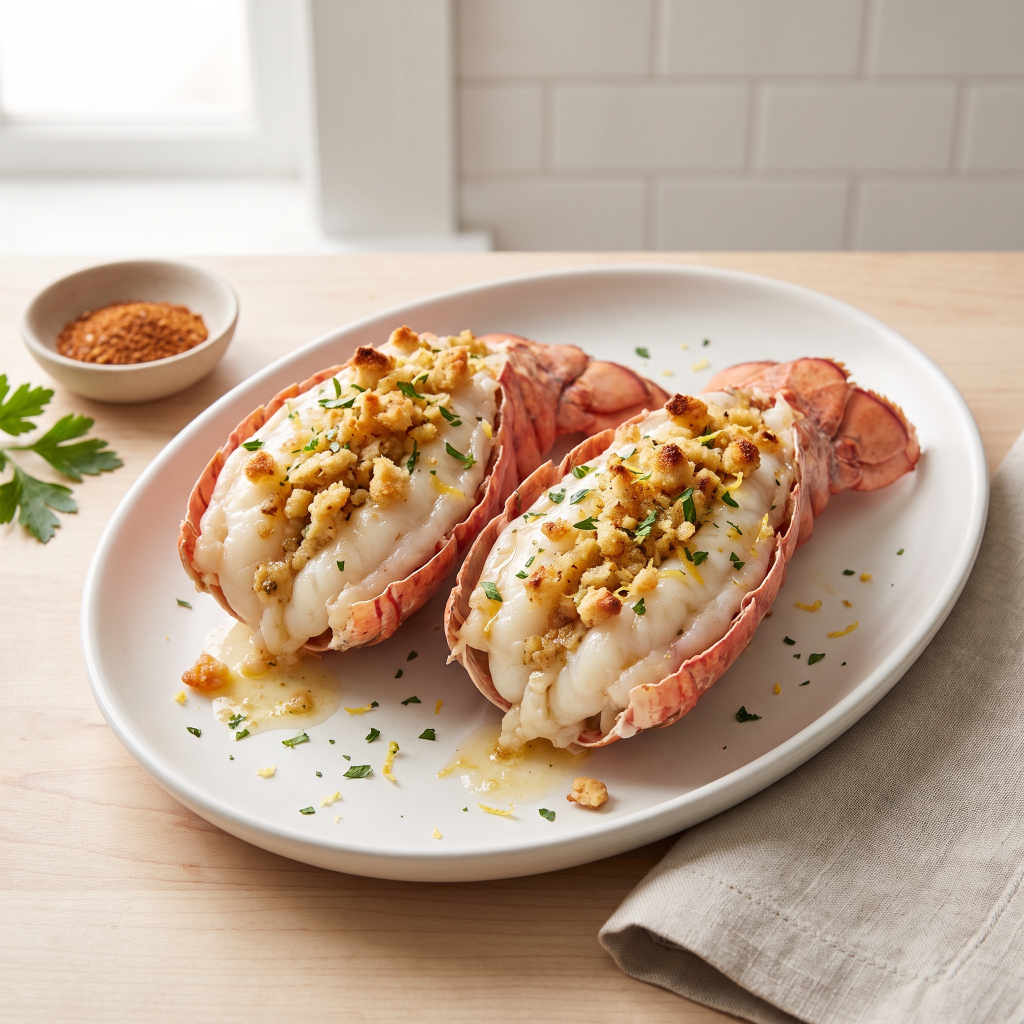 Lobster Tails Filled with Buttery Crab