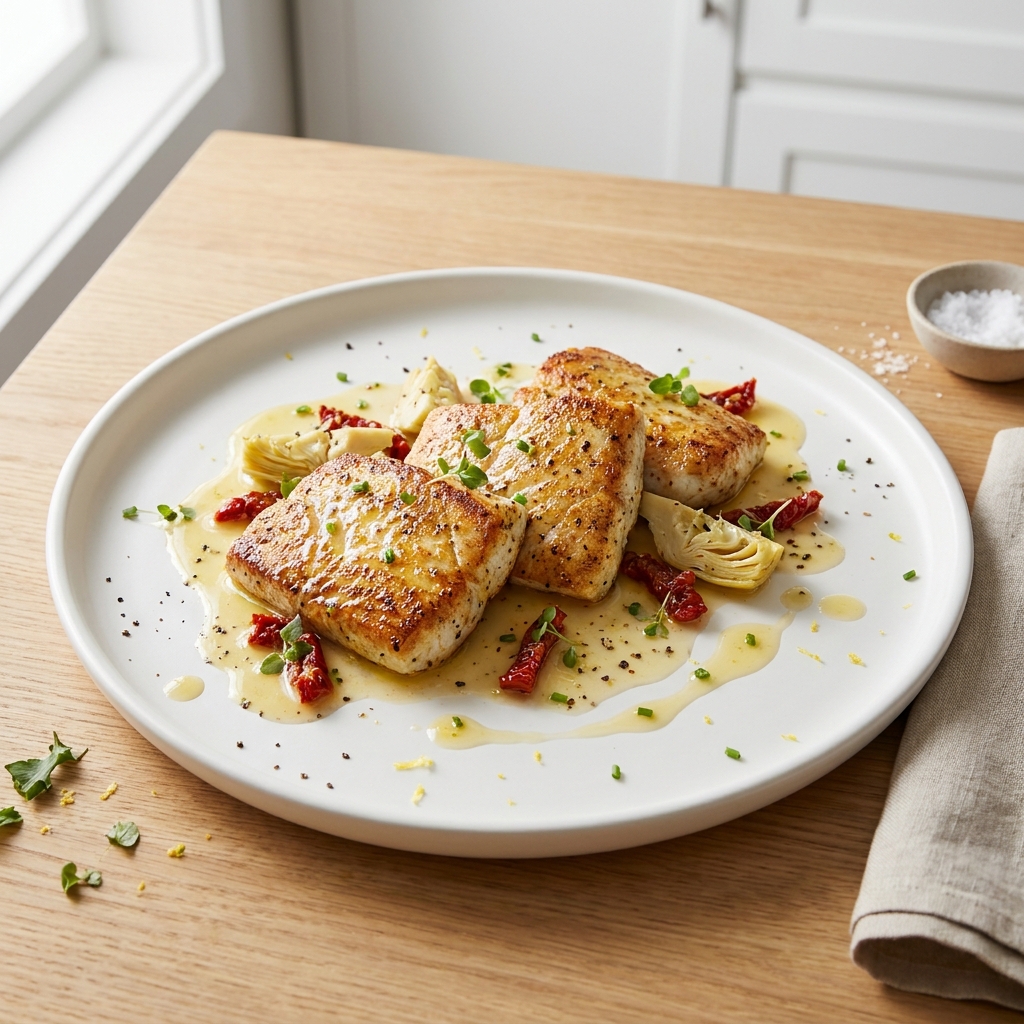 Mahi Mahi with Artichokes and Sun-Dried Tomatoes
